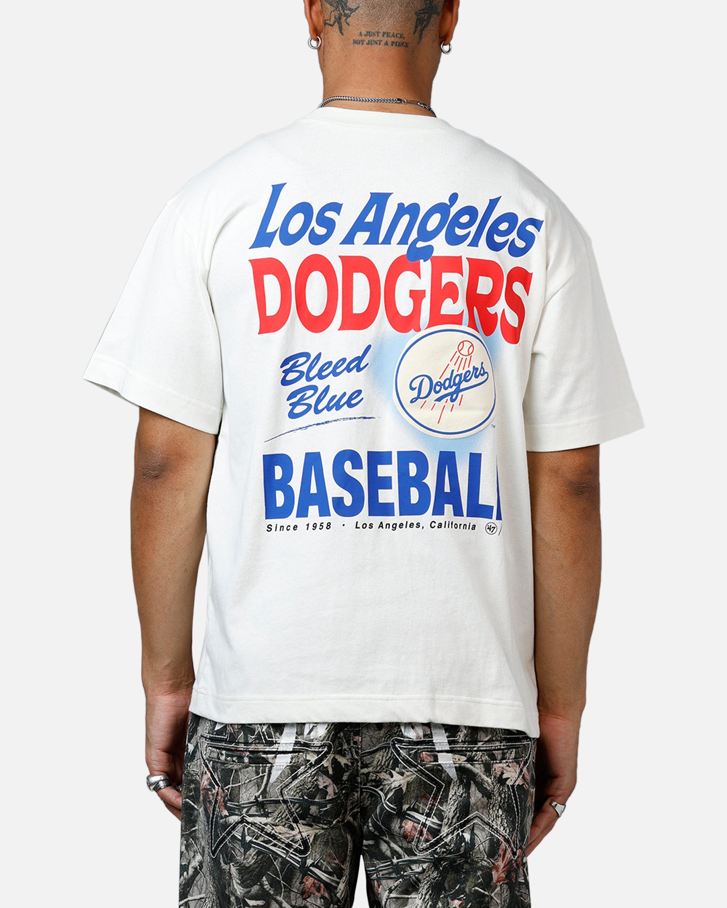 47 Brand Los Angeles Dodgers All Fire T-Shirt - Men's Baseball Fan Apparel - White Cotton Tee for Game Day & Casual Wear