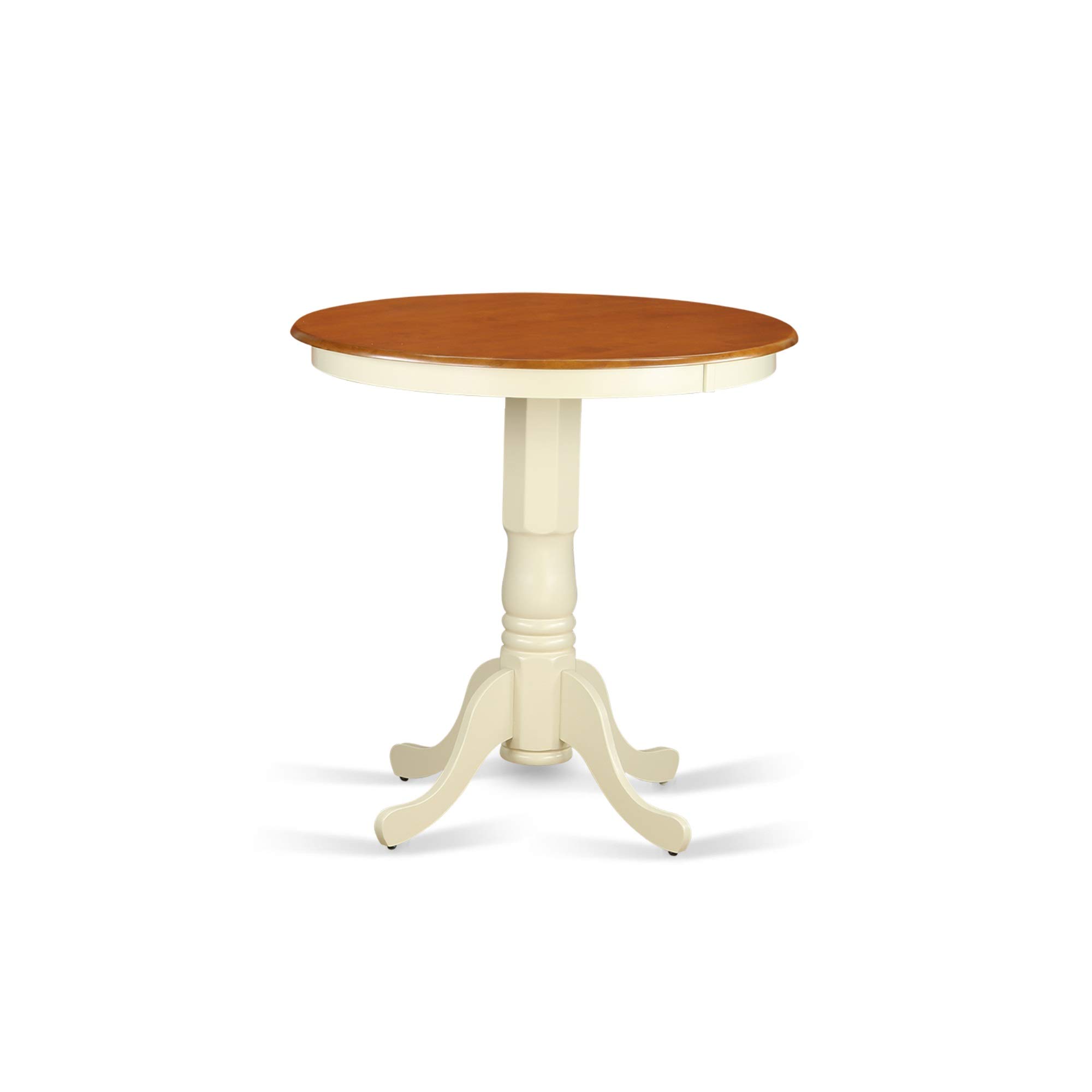 East West Furniture EDGR5-WHI-W 5-Piece Counter Height Dining Set - 30x30 Inch Round Pedestal Table with 4 Chairs in Buttermilk & Cherry - Perfect for Small Kitchens, Breakfast Nooks & Cozy Dining Spaces