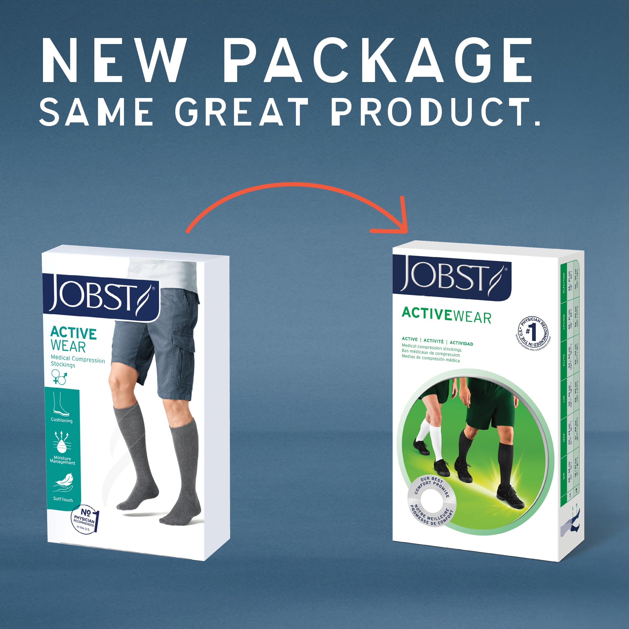 JOBST ActiveWear 20-30mmHg Compression Socks for Women & Men - Knee High Support Socks, Closed Toe, Denim Blue, Large - Ideal for Running, Travel & Varicose Vein Relief