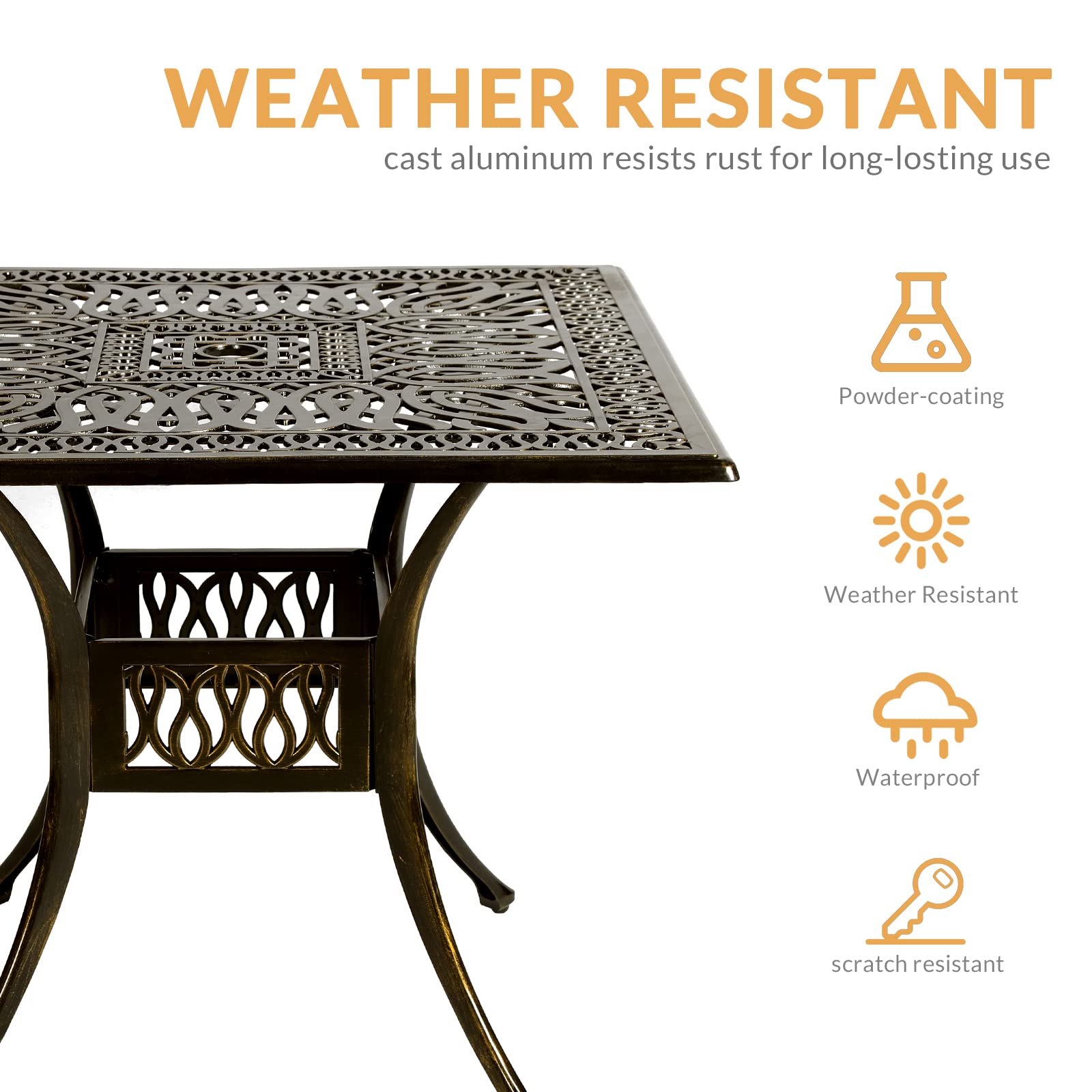 5-Piece All-Weather Outdoor Patio Dining Set - Cast Aluminum Garden Furniture with 4 Chairs, Cushions & 35.4