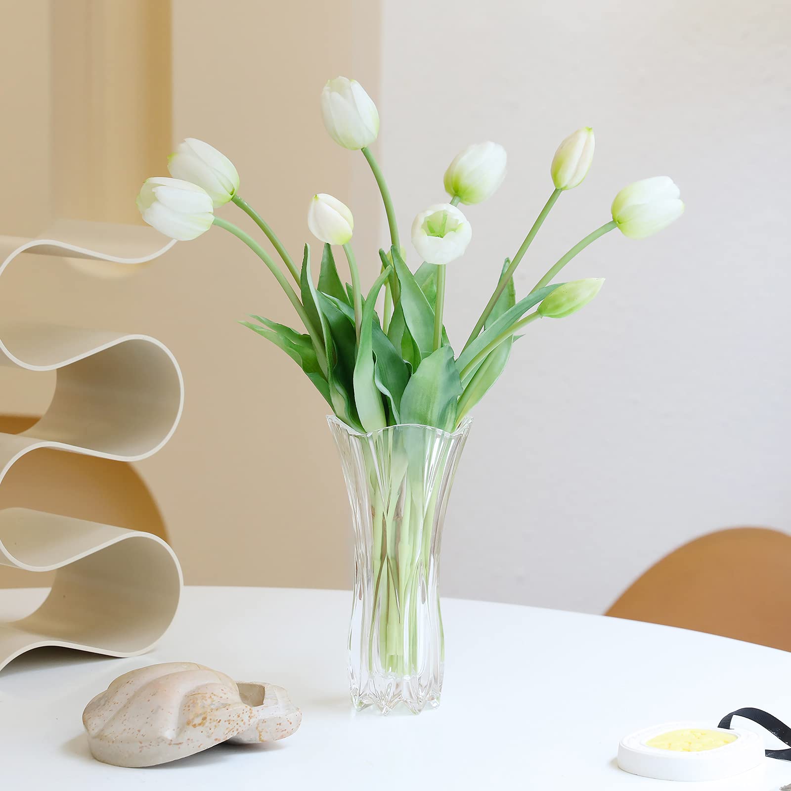 10pcs Real Touch Artificial Tulip Flowers - Faux Latex Tulips Bouquet with Gift Box for Wedding, Party, Home & Room Decor (White) - Perfect for Centerpieces, Tablescapes & DIY Floral Arrangements
