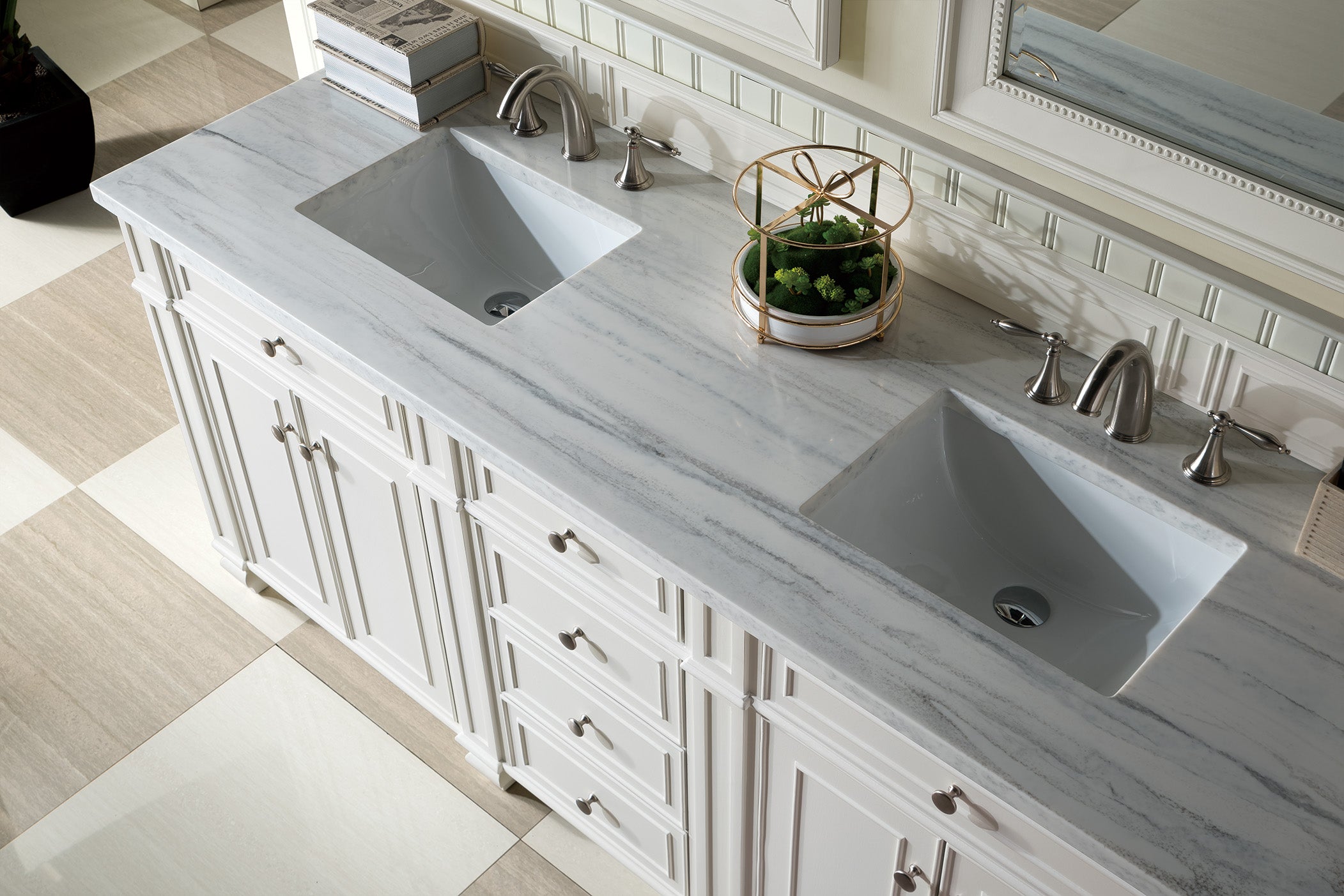 Bristol 72 Inch Double Bathroom Vanity with 3CM Arctic Fall Solid Surface Top in Bright White - Perfect for Modern Master Bathrooms and Guest Suites