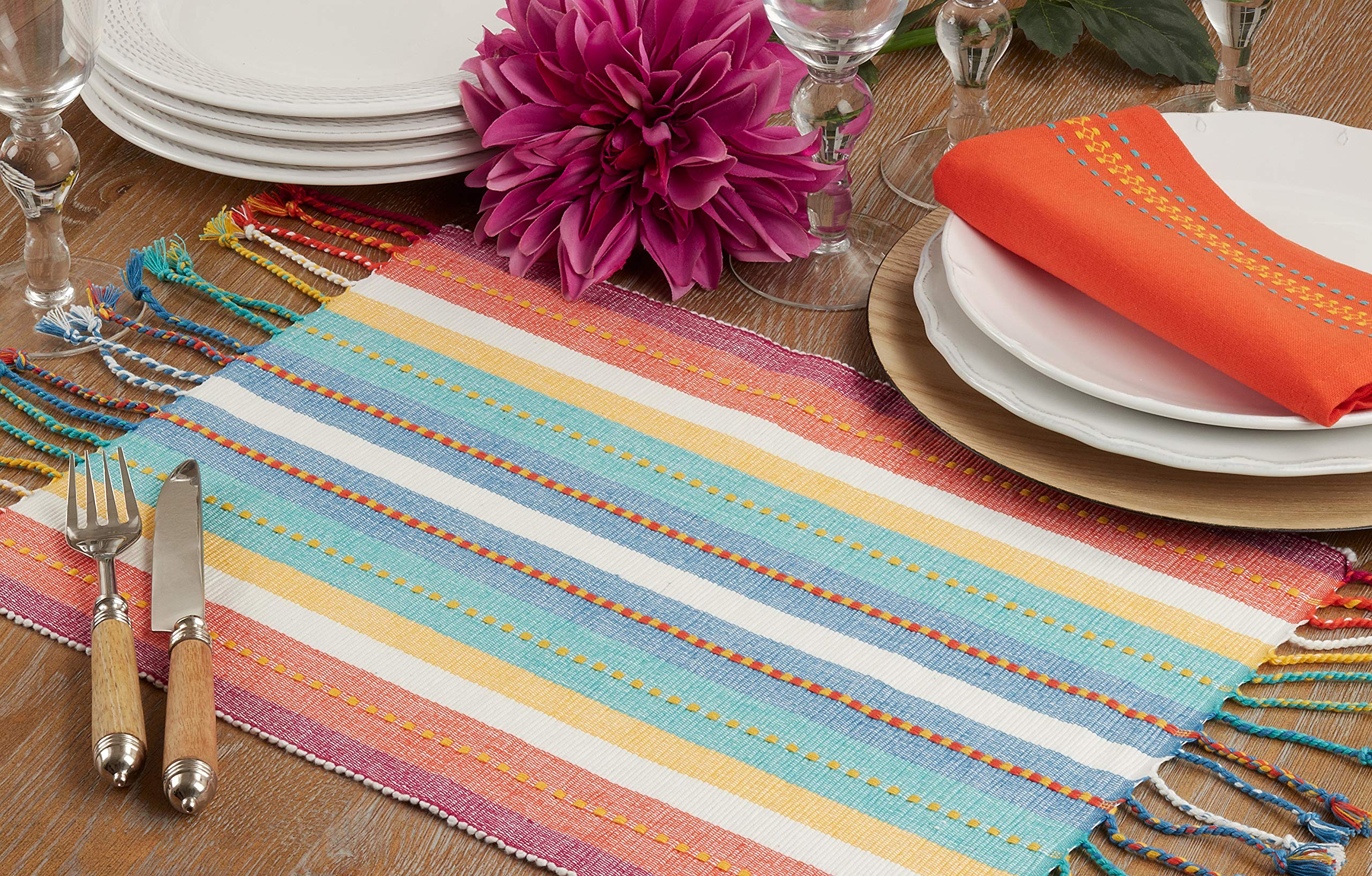 Premium Striped Dobby Placemats Set of 4 - Elegant Table Mats for Dining, Kitchen Decor, and Holiday Entertaining