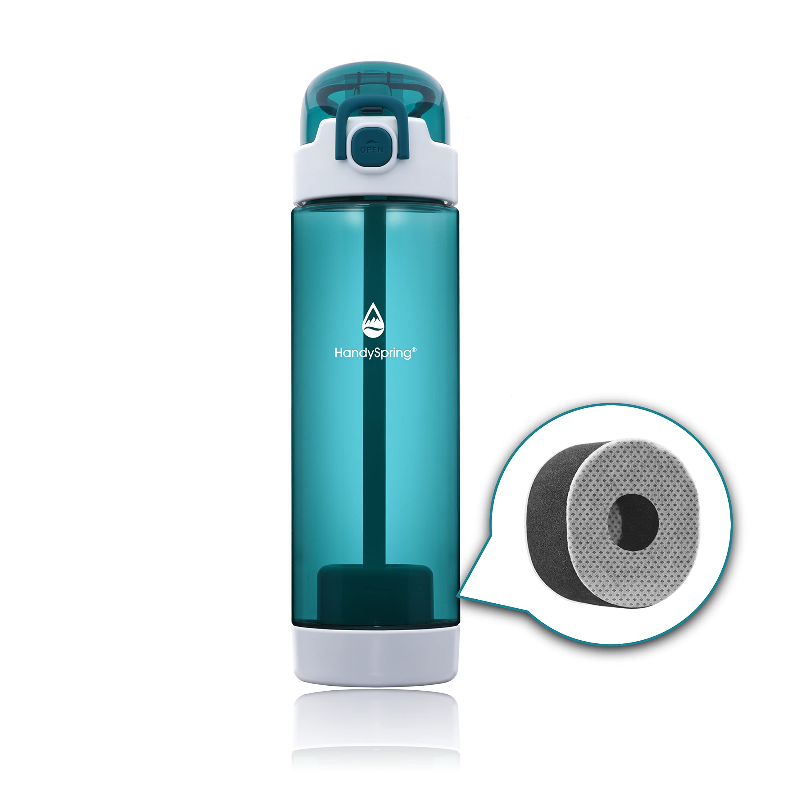 HandySpring - 26oz BPA Free Water Bottle with Filter, Portable Reusable Filtered Water Bottle for Hiking, Travel & Gym - Green Hydration Bottle with Purifier System