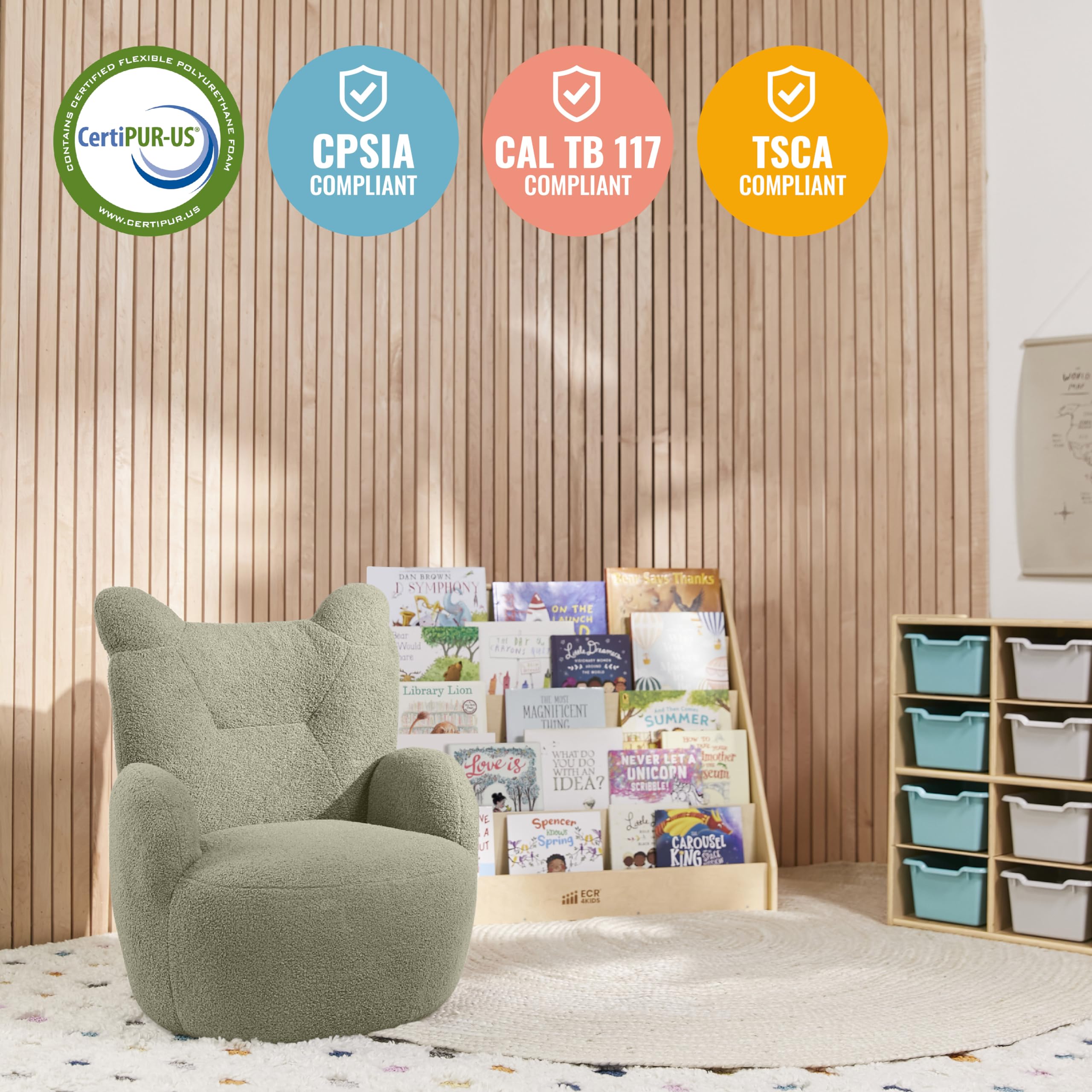 ECR4Kids Soft Teddy Bear Chair for Kids - Dark Sage Green Children's Furniture for Playroom, Bedroom & Reading Nook