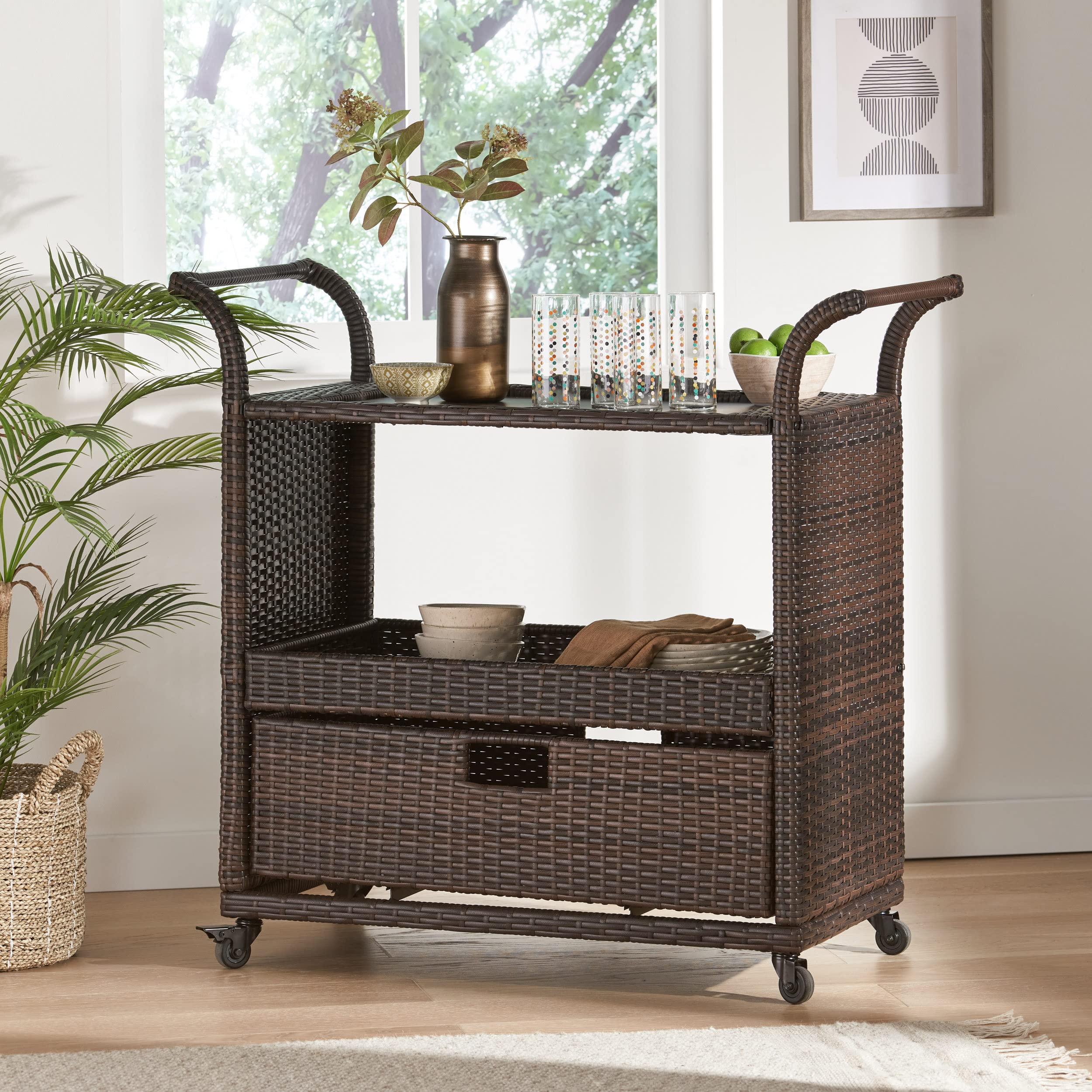 Christopher Knight Home Corona Outdoor Wicker Bar Table Cart - Multibrown Patio Furniture for Poolside, Garden, or Backyard Entertaining