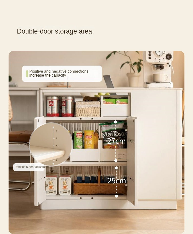 Solid Poplar Wood Dining Room Cabinet with Partition - White Cream Rock Board for Kitchen Storage & Home Organization