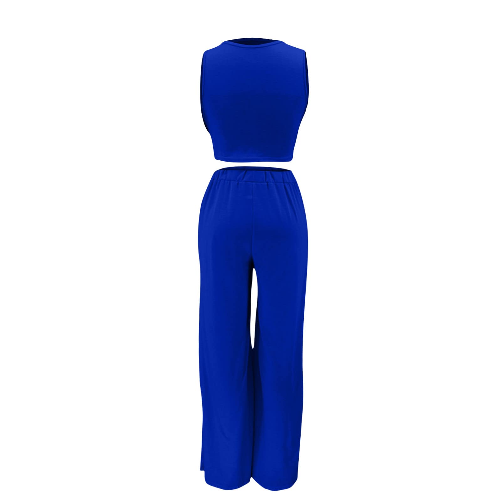 Women's 2-Piece Outfit - Sleeveless Mock Neck Crop Top & Wide Leg Pants Set | Summer Tracksuit for Casual Wear, Street Style & Vacation Outfits | Spring Summer Fashion Sweatsuit
