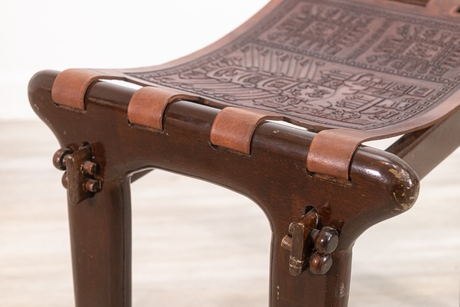 Handmade Leather Ottoman with Embossed Design - Premium Footstool & Storage Bench by Angel Pazmino from Ecuador - Perfect for Living Room, Bedroom & Home Decor