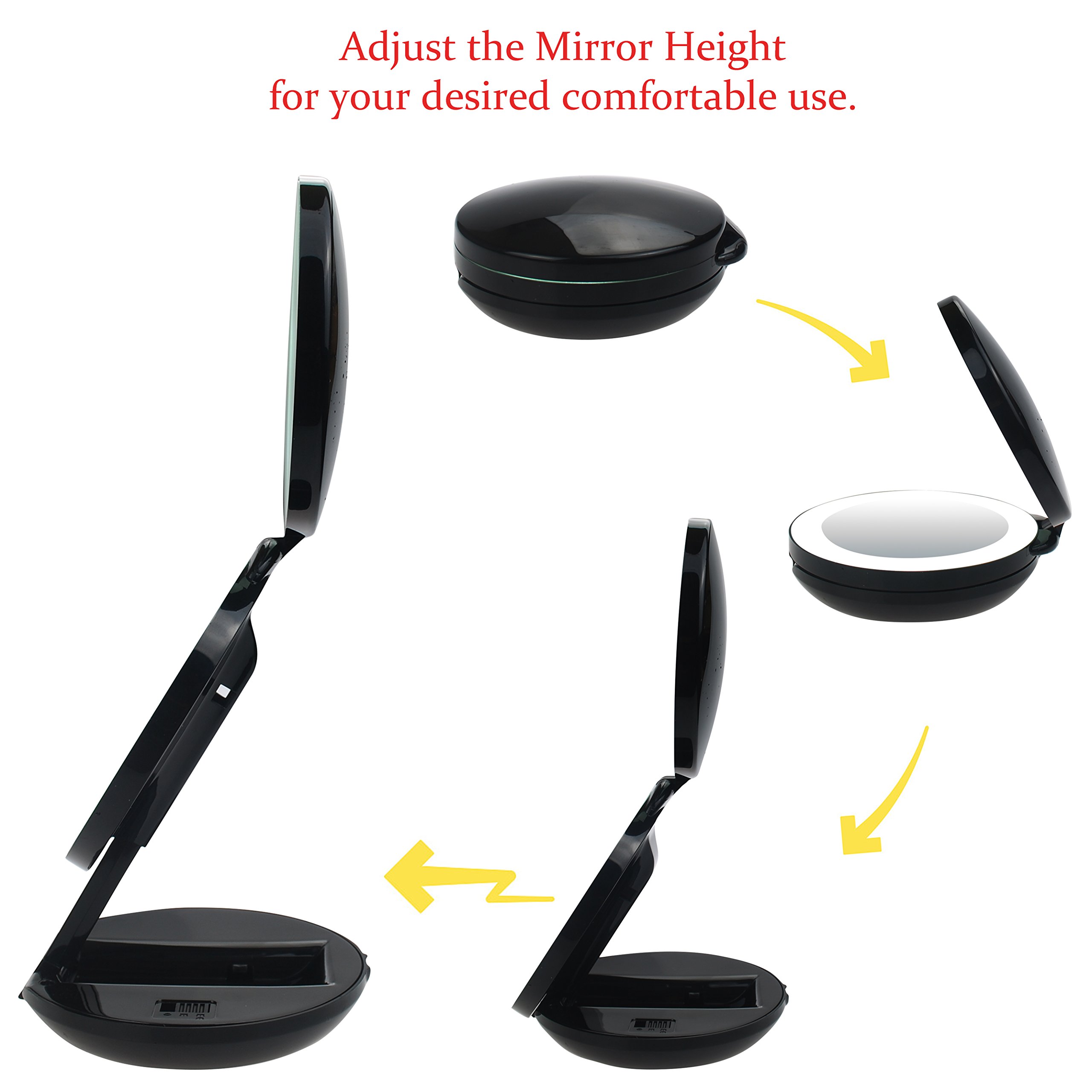 LED Travel Makeup Mirror 10x Magnification - Folding Vanity Mirror for Home & Travel (Black)