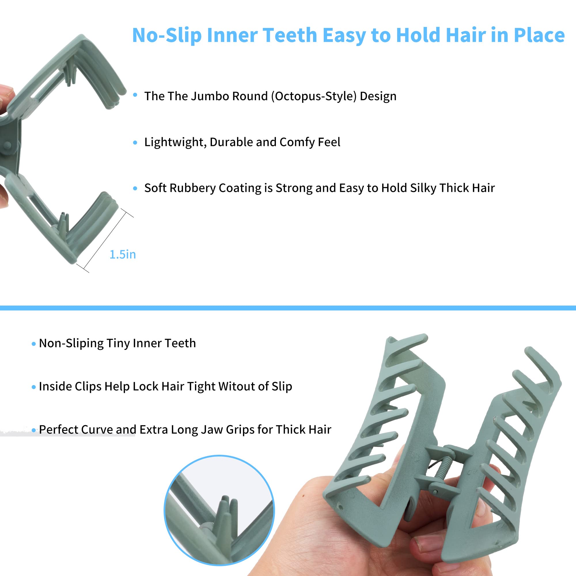 79Style Hair Clips for Women & Girls - 6Pcs Large & Medium Square & Banana Claw Clips for Thick Hair - Strong Hold Hair Styling Accessories - Ocean Blue - Perfect for School, Work, Parties & Everyday Use