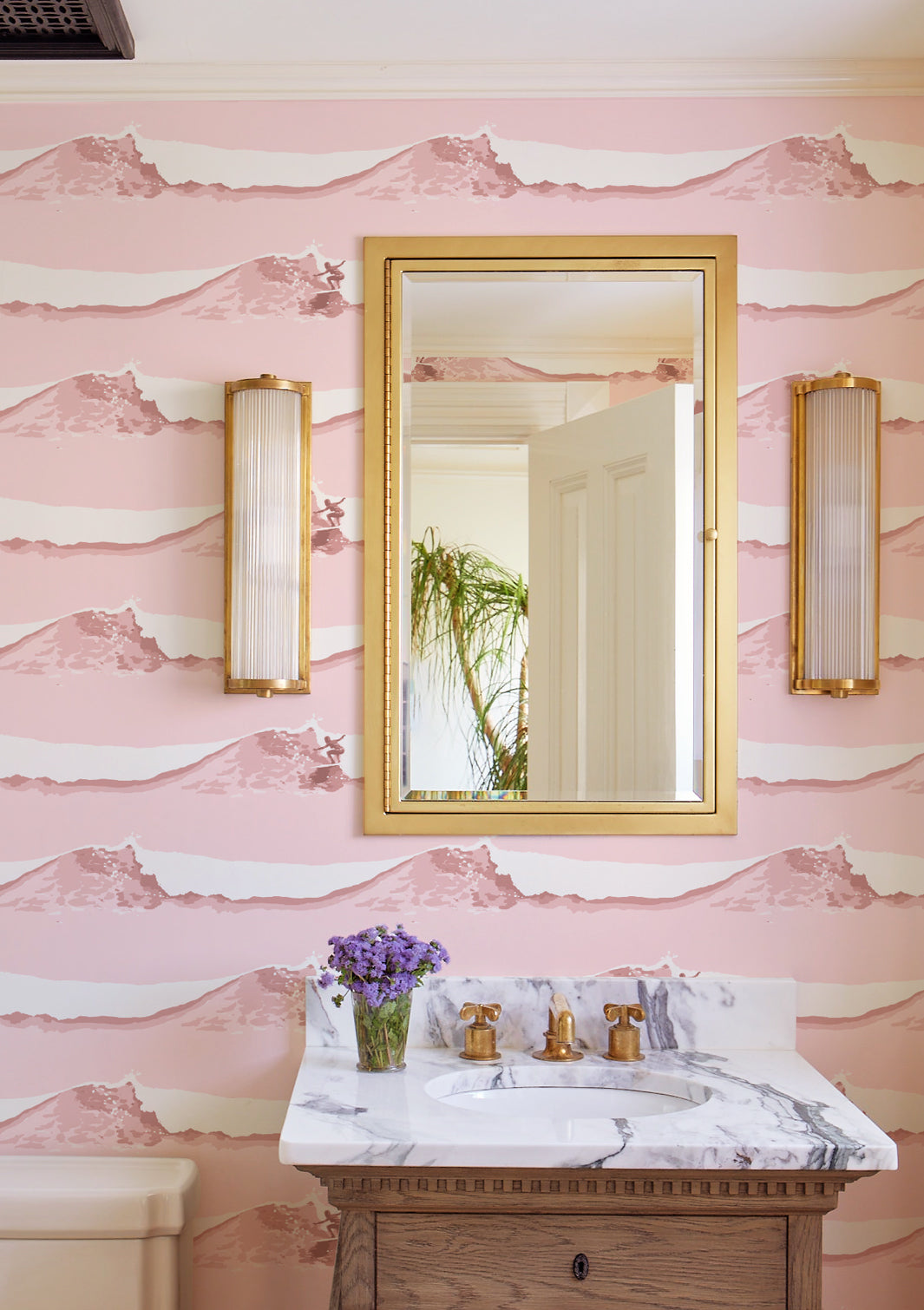 Janet Rides Wallpaper by Lingua Franca | Pink Floral Peel & Stick Wallpaper | Perfect for Bedroom, Nursery & Home Decor