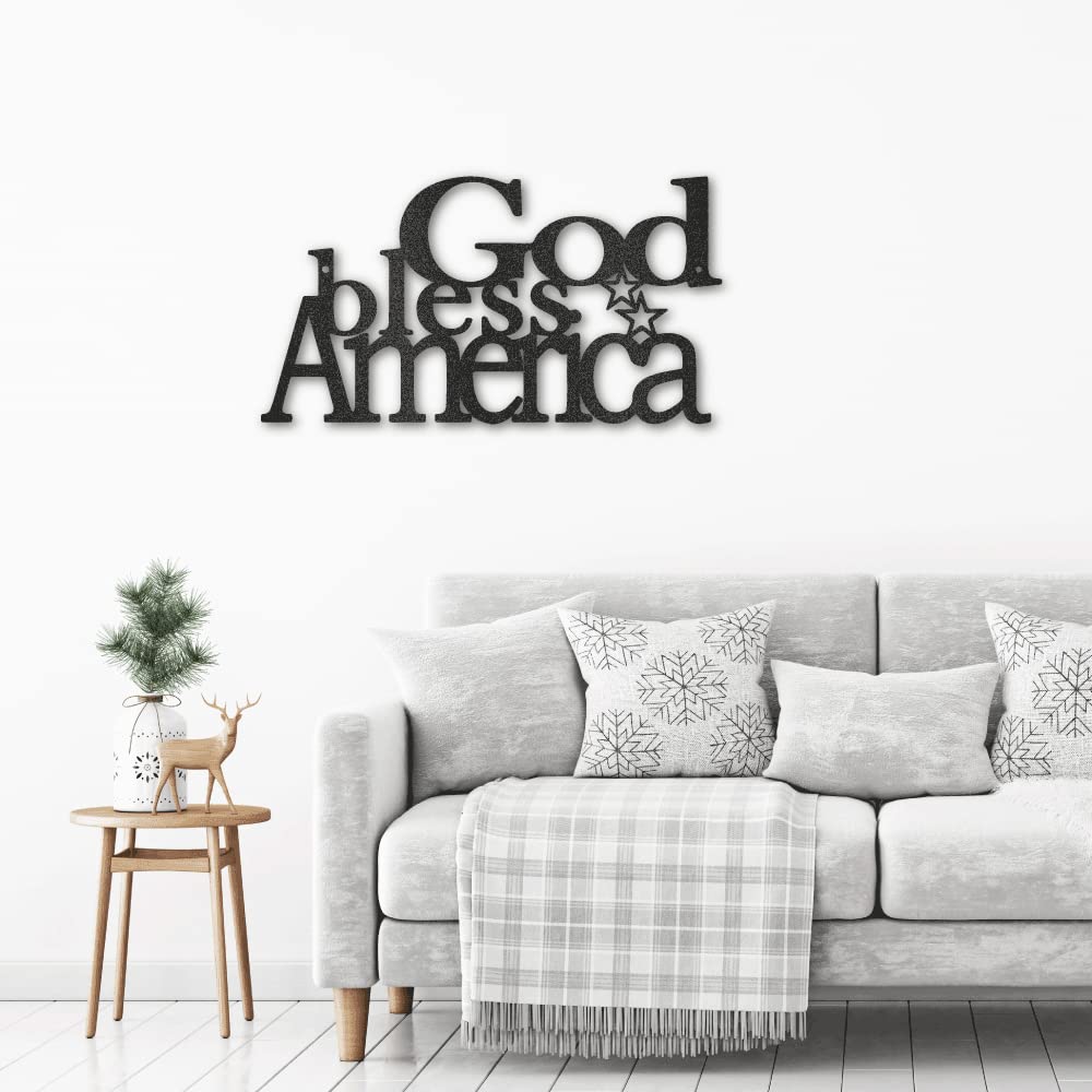 God Bless America Steel Wall Sign - Indoor/Outdoor Metal Art in Gold Finish - 18 Inch Patriotic Home Decor for Living Room, Porch & Garden