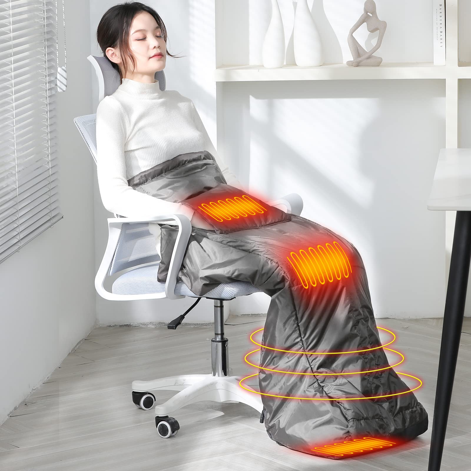 Electric Heated Leg Warmer & Hand Warmer - Rechargeable Lower Body Heating Wrap with 6 Heat Levels & 7 Timer Settings - Therapeutic Wearable Blanket for Improved Circulation - Perfect for Office, Home Use Under Desk & Winter Outdoor Activities