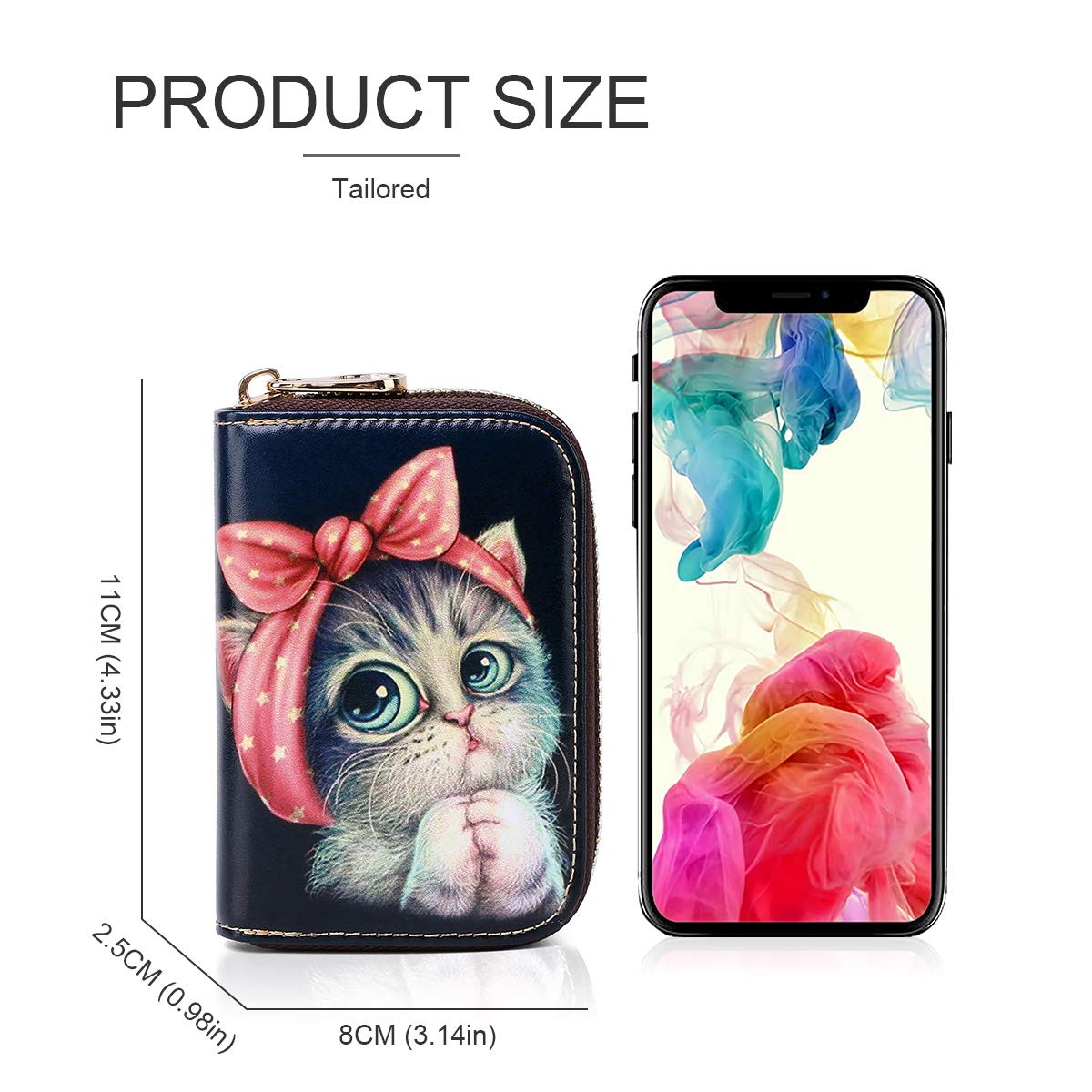 APHISON RFID Blocking Leather Credit Card Holder Wallet for Women - Slim Zipper Card Case with Keychain, Perfect for Travel, Shopping & Everyday Use