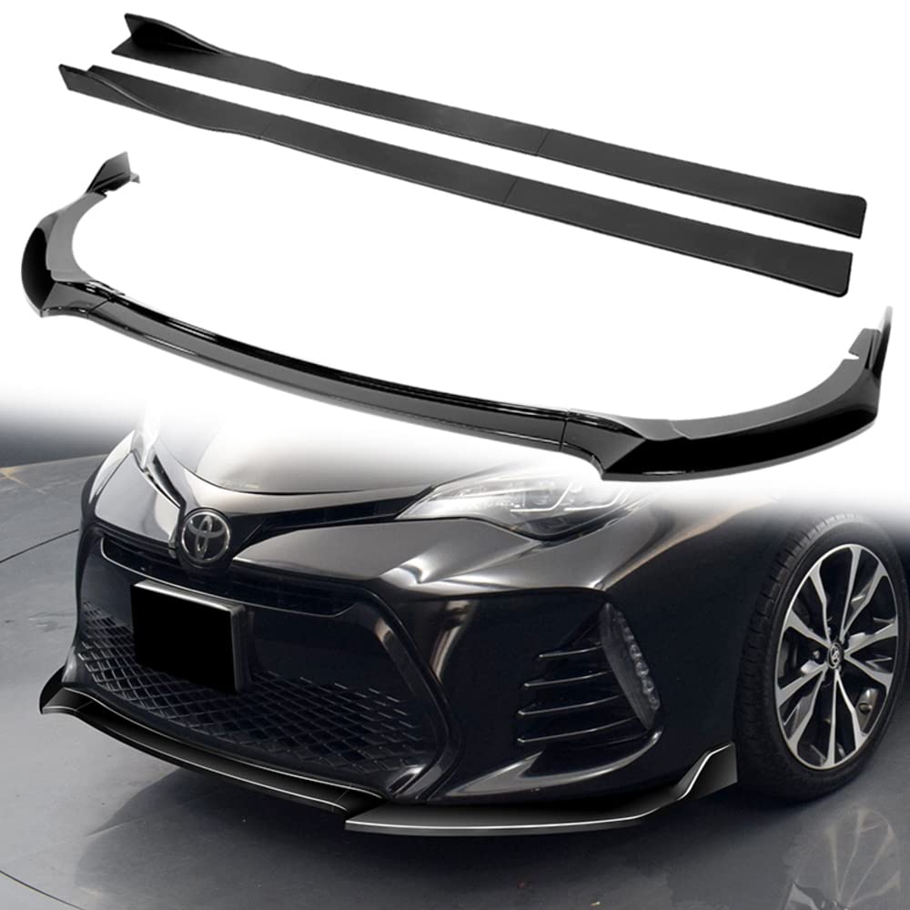 Q1-TECH 9-Piece Front Bumper Lip & Side Skirt Extensions Diffuser Kit for 2017-2019 Toyota Corolla SE/XSE Sedan | ABS Black Front Lip Spoiler & Chin Splitter | Enhances Aerodynamics & Sporty Look | Perfect for Street Racing & Car Shows