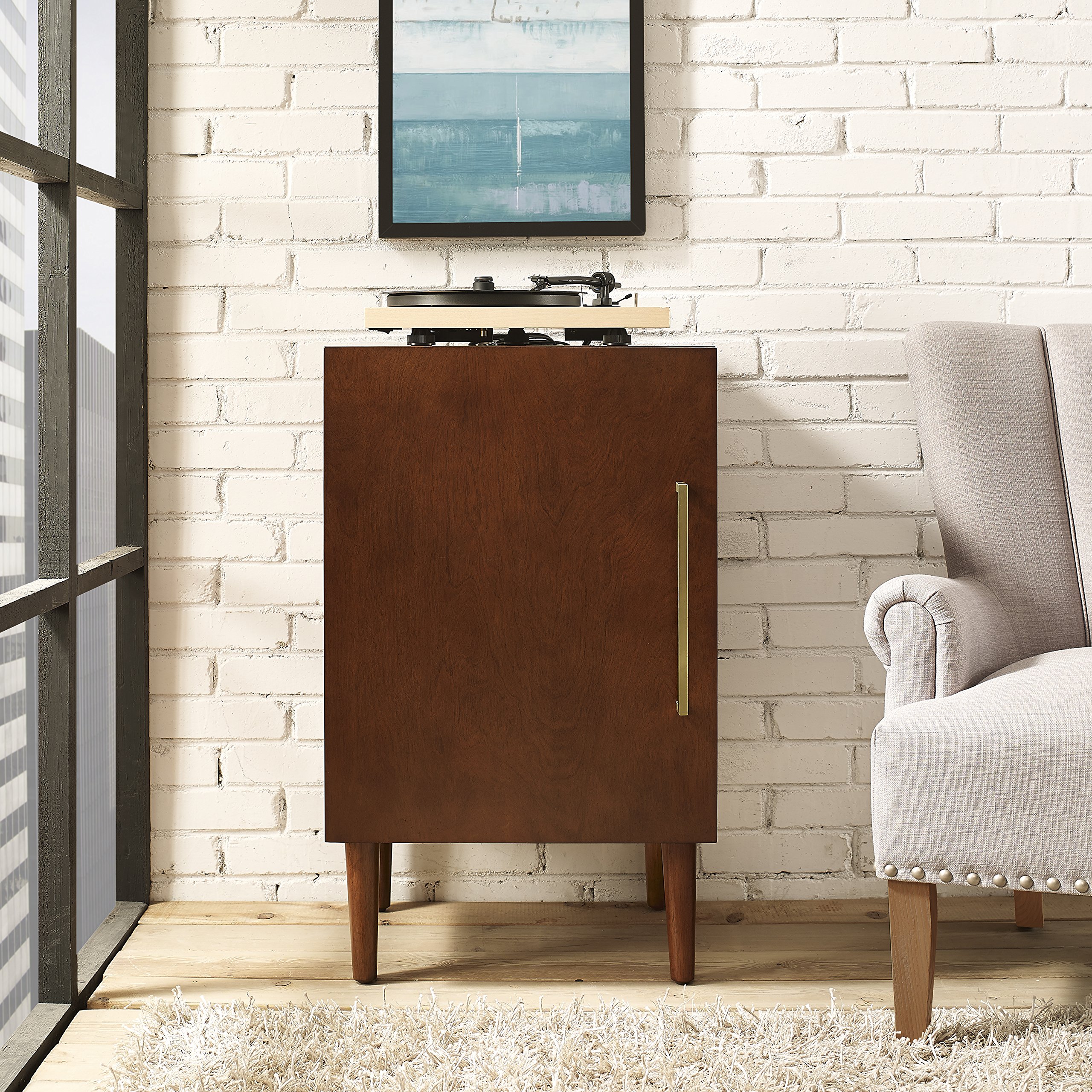 Crosley Everett Vinyl Record Player Stand with Storage - Mahogany Wood Media Console for Turntables & LP Collections | Perfect for Living Room, Home Theater & Music Room Decor