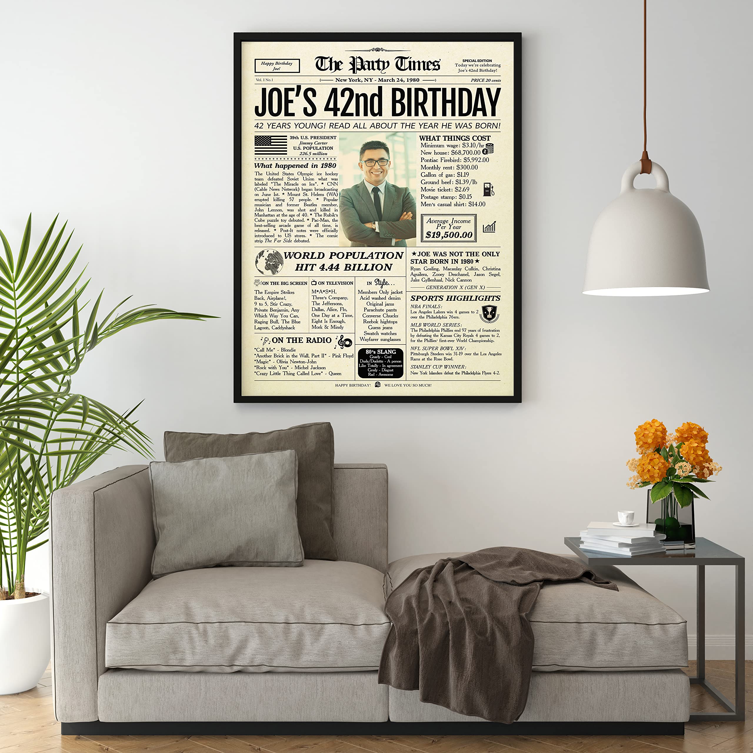 TRIDECOR Custom 42nd Birthday Party Decorations - Personalized Newspaper Poster Gift for Women & Men - Perfect for Dad, Mom, Him, Her Turning 42 - Great for Birthday Parties, Surprise Gifts & Milestone Celebrations