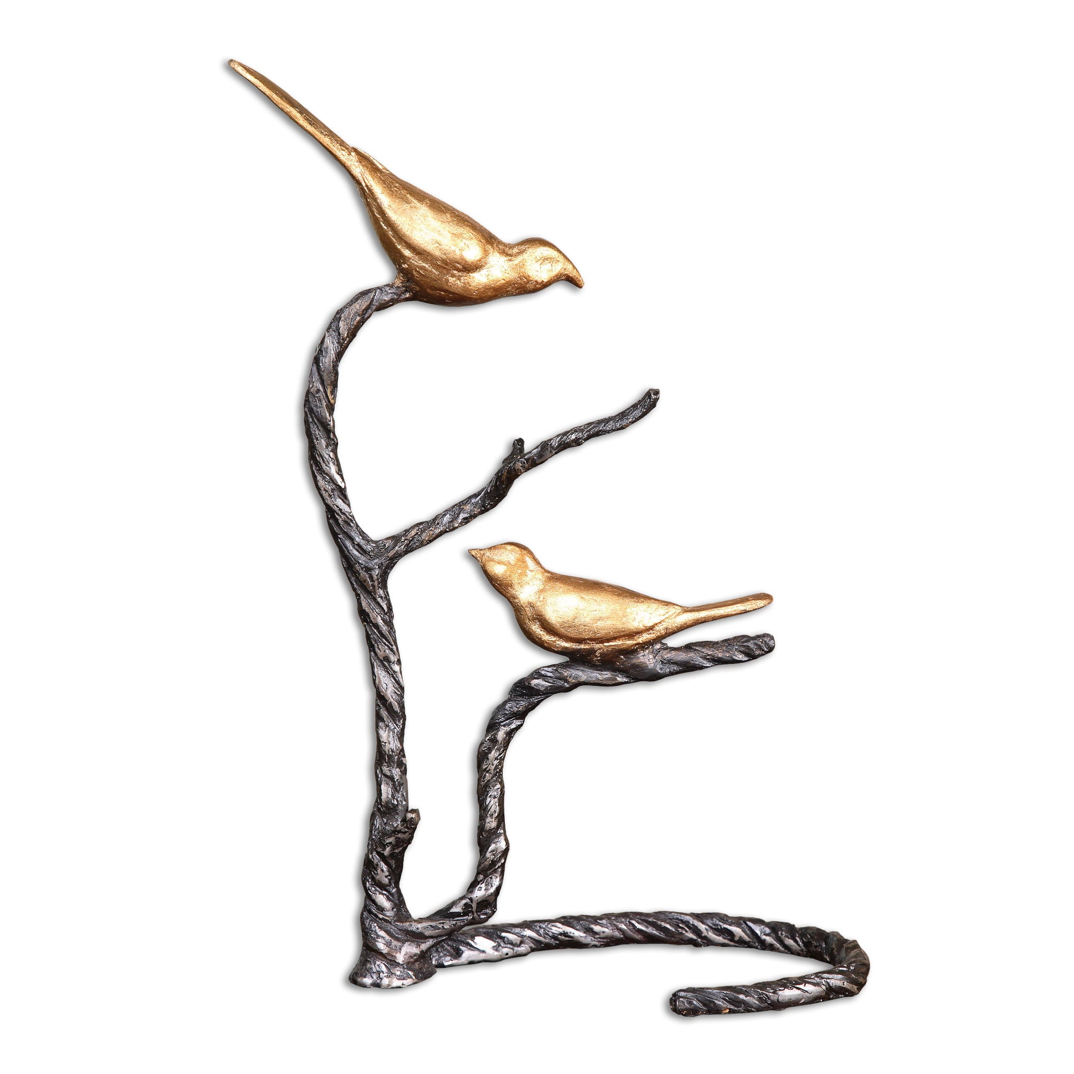 Black & Gold Birds On A Limb Sculpture - Elegant Home Decor for Living Room, Office & Garden