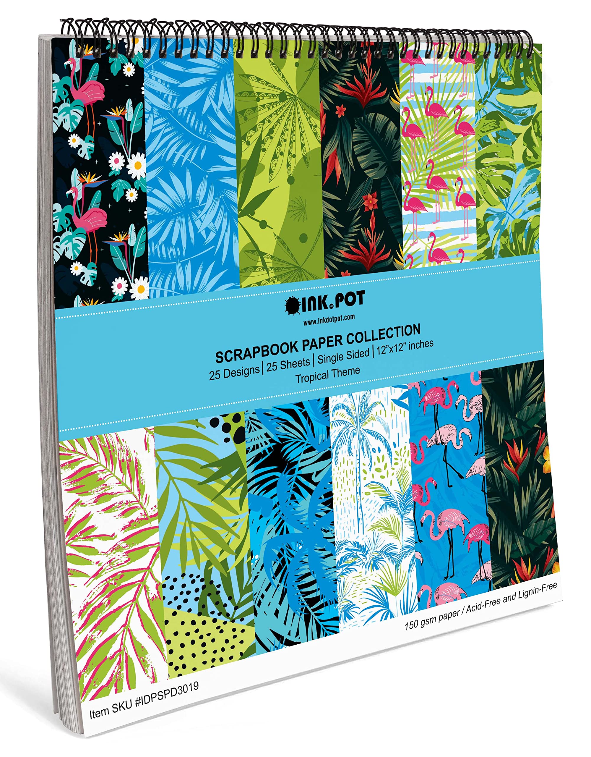 25 Sheets Tropical Texture Scrapbook Paper Pad 12x12 - Vibrant Single-Sided Cardstock for DIY Scrapbooking, Card Making & Journal Crafting - Perfect for Backgrounds, Invitations, Photo Albums & Home Decor