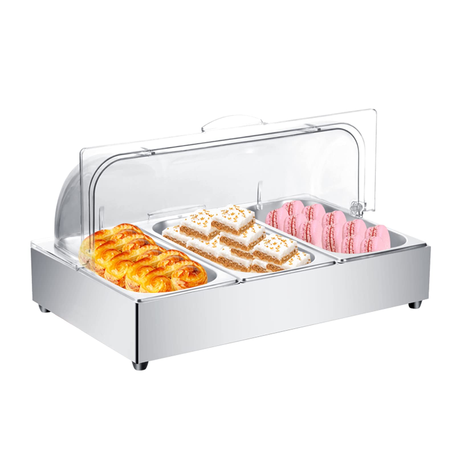 AIZYR Chafing Dish Set with Full-Size Roll Top Cover - Clear Plastic Bakery Pan Display & Stainless Steel Hotel Pan (1/3 Size) - Perfect for Buffets, Catering, and Food Service Displays