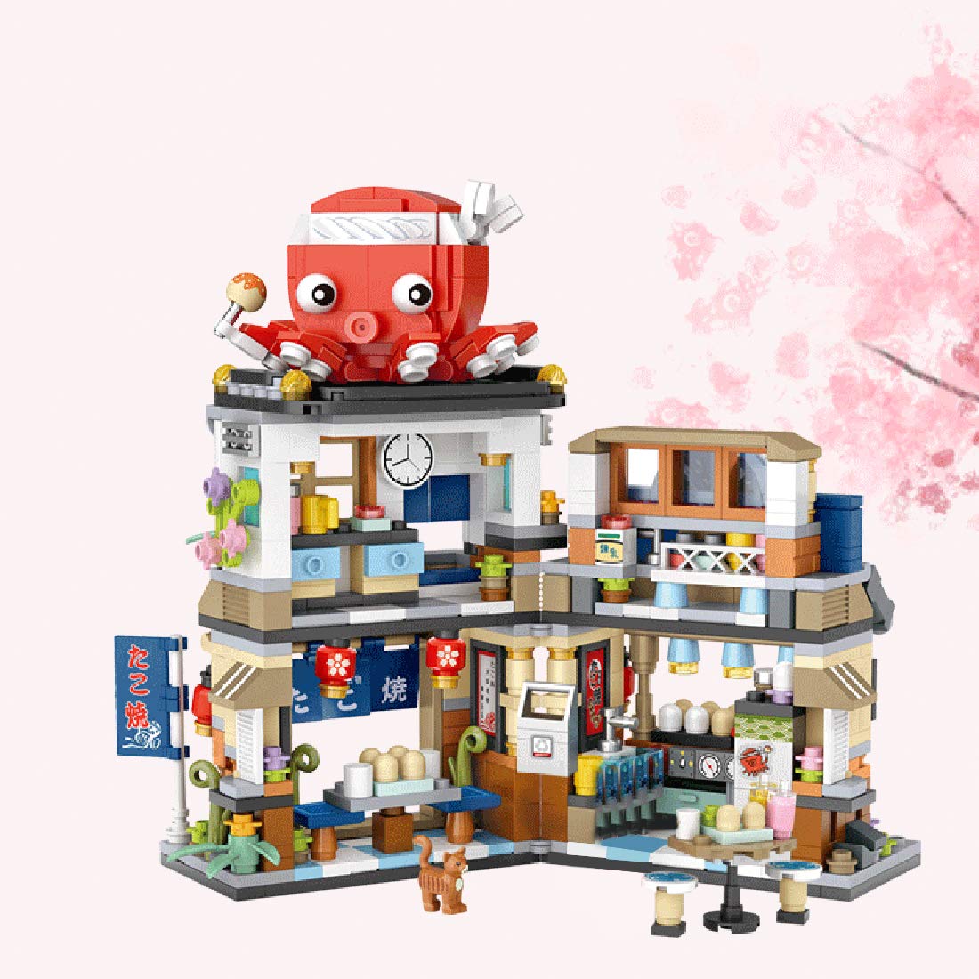 722-Piece Myste Architecture Building Blocks Set - Japanese Street View Takoyaki Shop & Modular Townhouse Model Kit | Creative Construction Toy for Adults & Kids | STEM Educational Gift for Home Decor & Display
