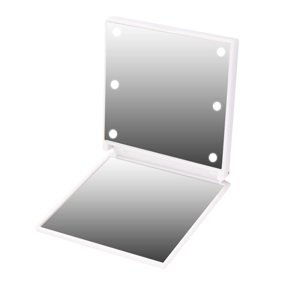Portable LED Lighted Makeup Mirror with Dimmable Brightness - Compact Foldable Travel Mirror with Battery Operation - Perfect Gift for Women & Girls - Ideal for Handbag, Purse & Travel Makeup (White)