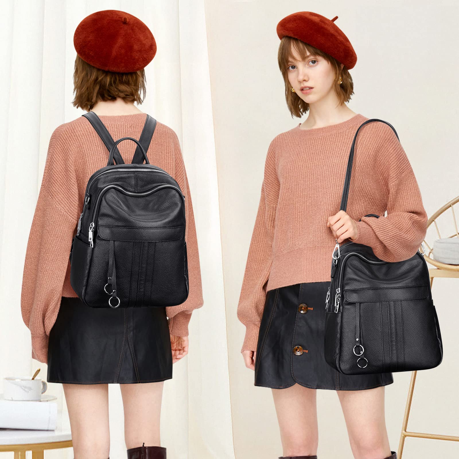 ALTOSY Genuine Leather Backpack for Women - Convertible Shoulder Bag & Purse - Stylish & Durable - Perfect for Work, Travel & Daily Use