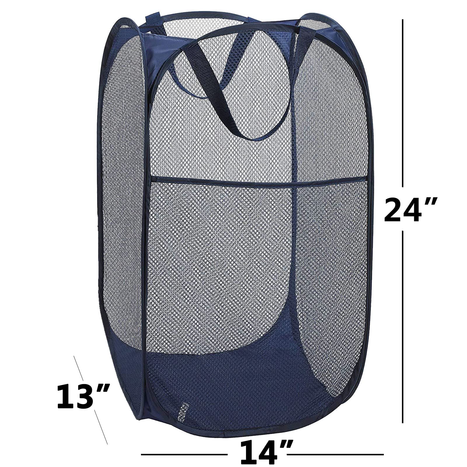 2 Pack Foldable Mesh Laundry Baskets with Reinforced Handles - Pop-Up Design for Easy Storage, Blue - Perfect for Laundry Room, Dorm, or Travel Use