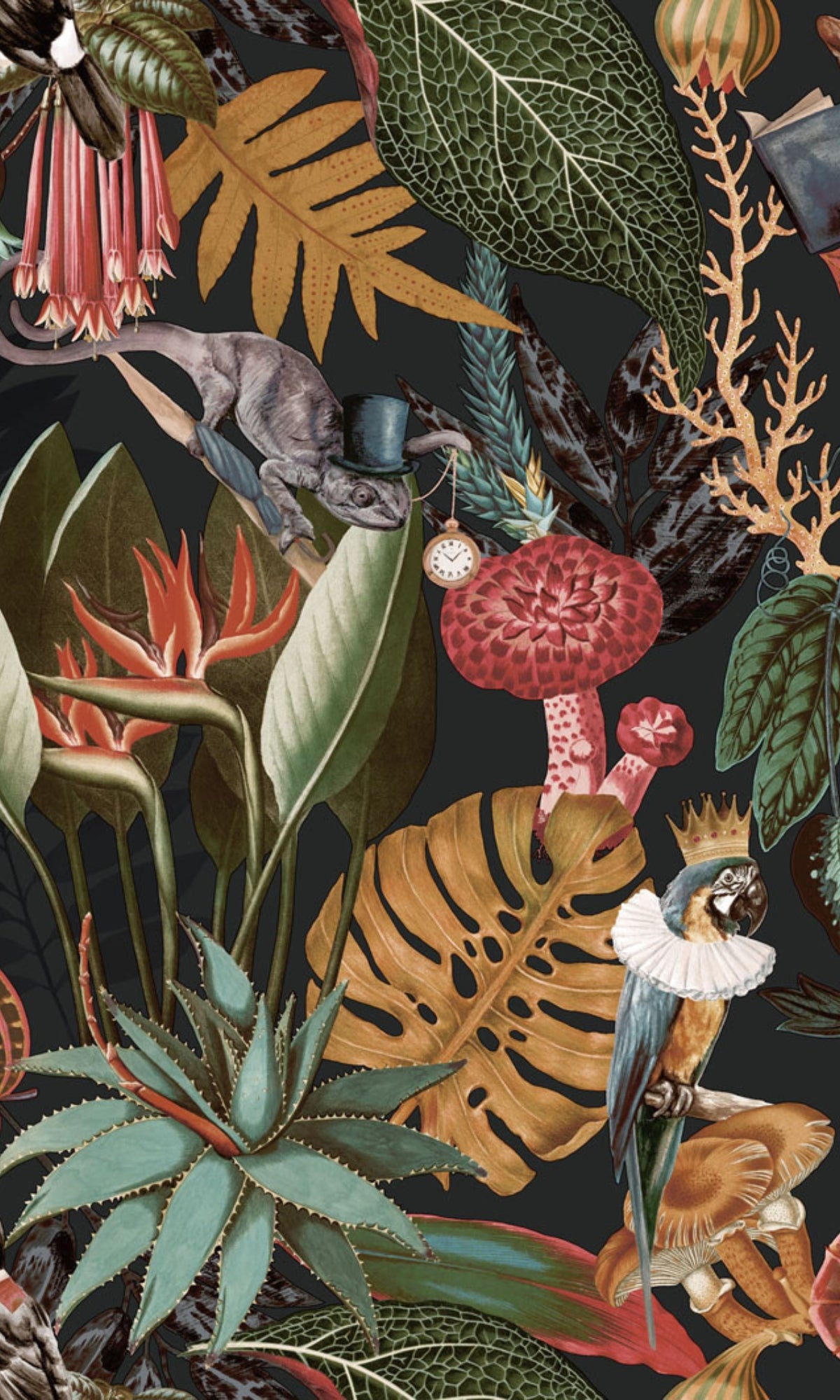 Black Tropical Soiree Wallpaper R8967 - Exotic Floral Peel and Stick Wallpaper for Bedroom, Living Room, or Bathroom Decor