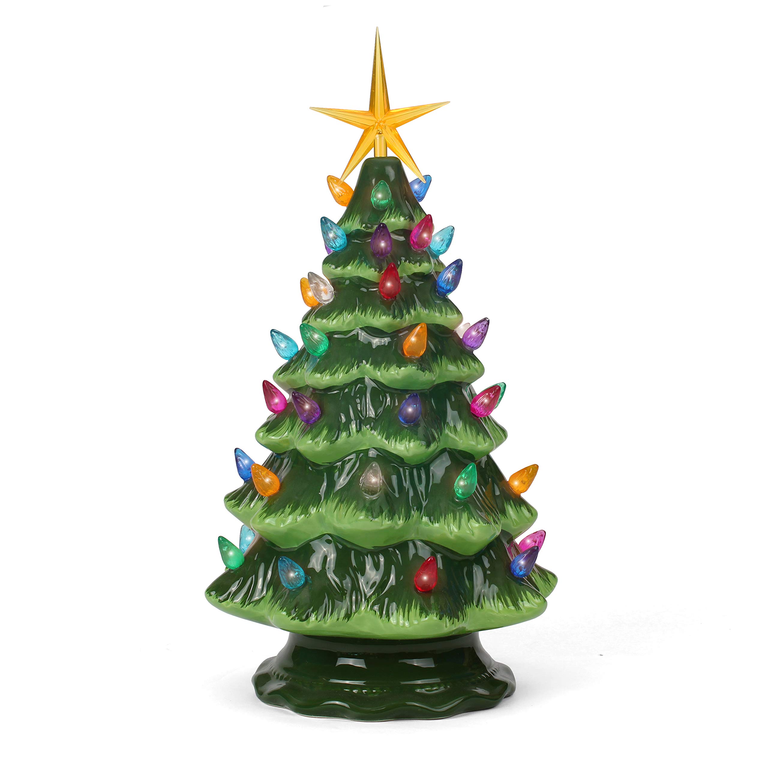 Vintage Ceramic Christmas Tree with Multicolored Lights - 11.5
