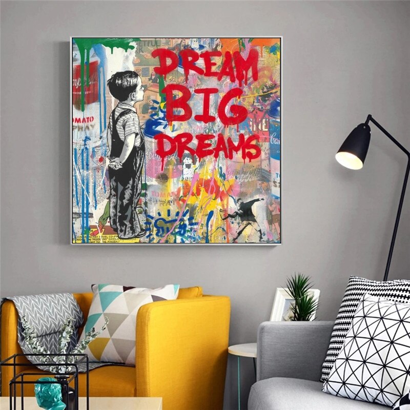 Dream Big Dreams Canvas Wall Art - Famous Banksy Art Print for Home & Office Decor - Perfect for Living Room, Bedroom, or Gift Idea