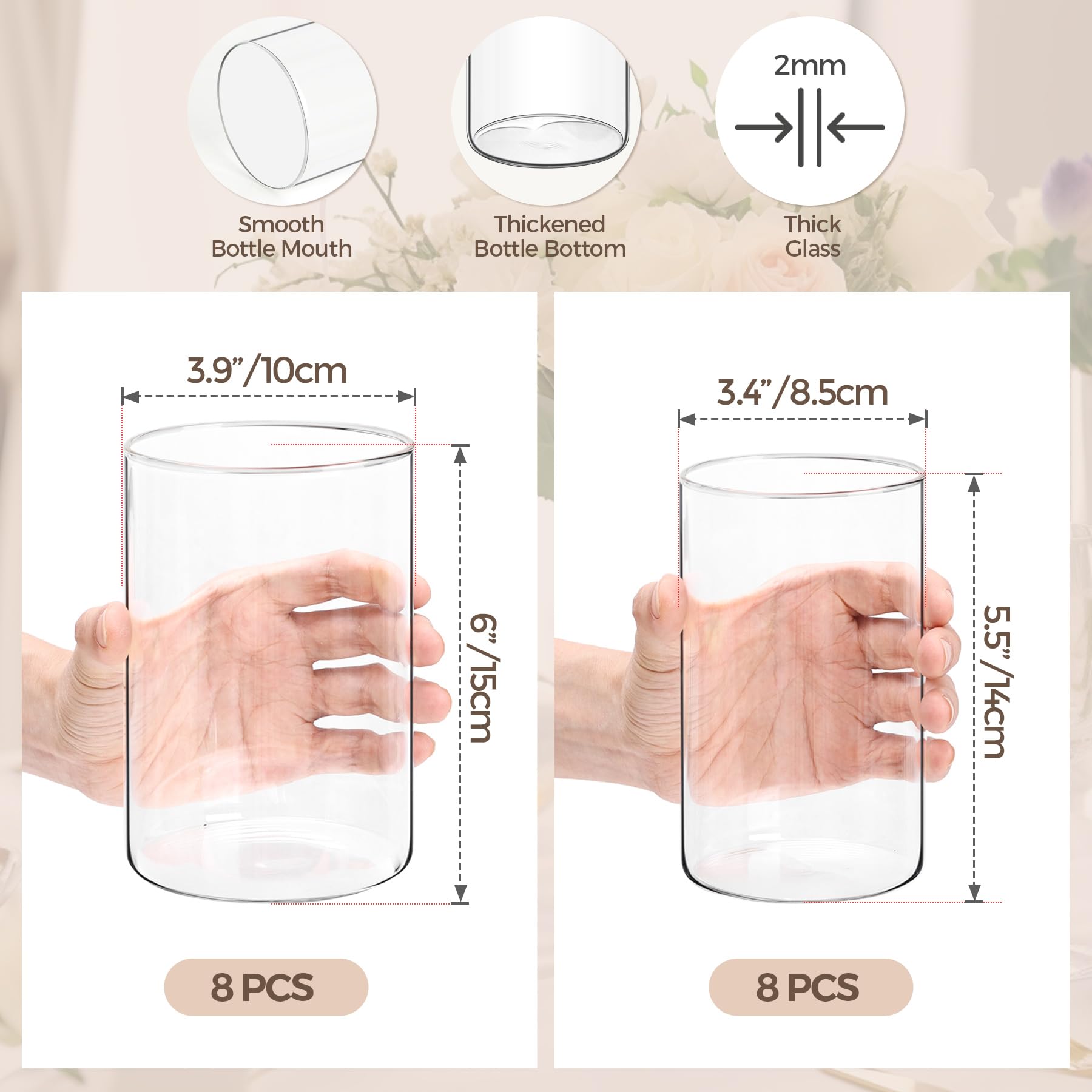 ComSaf 16-Pack Clear Glass Cylinder Vases - 5.5 & 6 Inch Tall Bud Vases for Wedding Centerpieces, Floral Arrangements, Hurricane Candle Holders - Perfect for Home Decor, Party Decorations & Table Settings