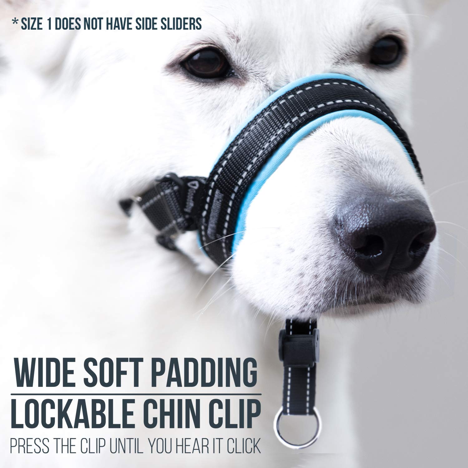 GoodBoy No-Pull Dog Head Halter with Safety Strap - Gentle Training Solution for Small, Medium & Large Dogs - Padded Head Collar Stops Leash Pulling - Includes Training Guide - Perfect for Walks, Jogging & Obedience Training (Size 1, Blue)