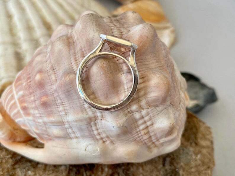 2.3ct Radiant Cut Peach Morganite Solitaire Ring - Bezel Set in White Gold Plated for Women | Elegant Engagement, Wedding, Anniversary & Gift Jewelry