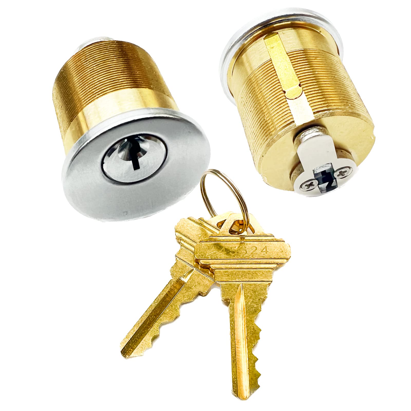 2 Pack Brass Mortise Door Cylinder Lock with 2 Keys - 1-1/4