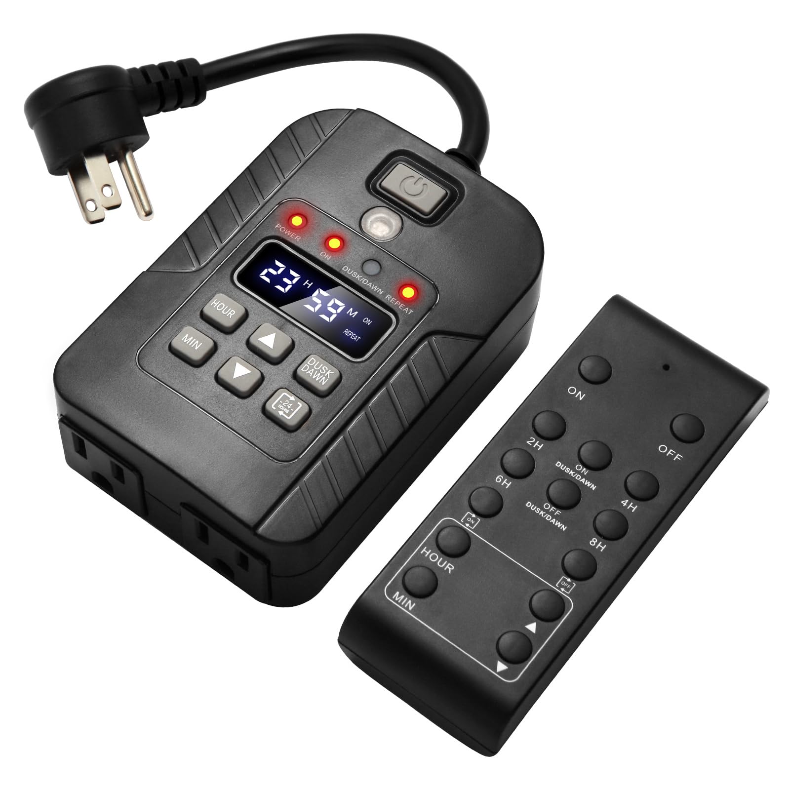 **Dusk to Dawn Outdoor Timer Outlet - Waterproof Digital Remote Control Light Timer, 125V/15A 100 FT - Perfect for Pool Pumps, Chicken Coops, Landscape Lights & Fountains**