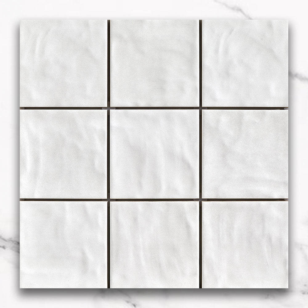 Premium Marrakesh White 120x120mm Zellige Matte Square Tile - Perfect for Bathroom, Kitchen Backsplash & Mediterranean Style Home Decor