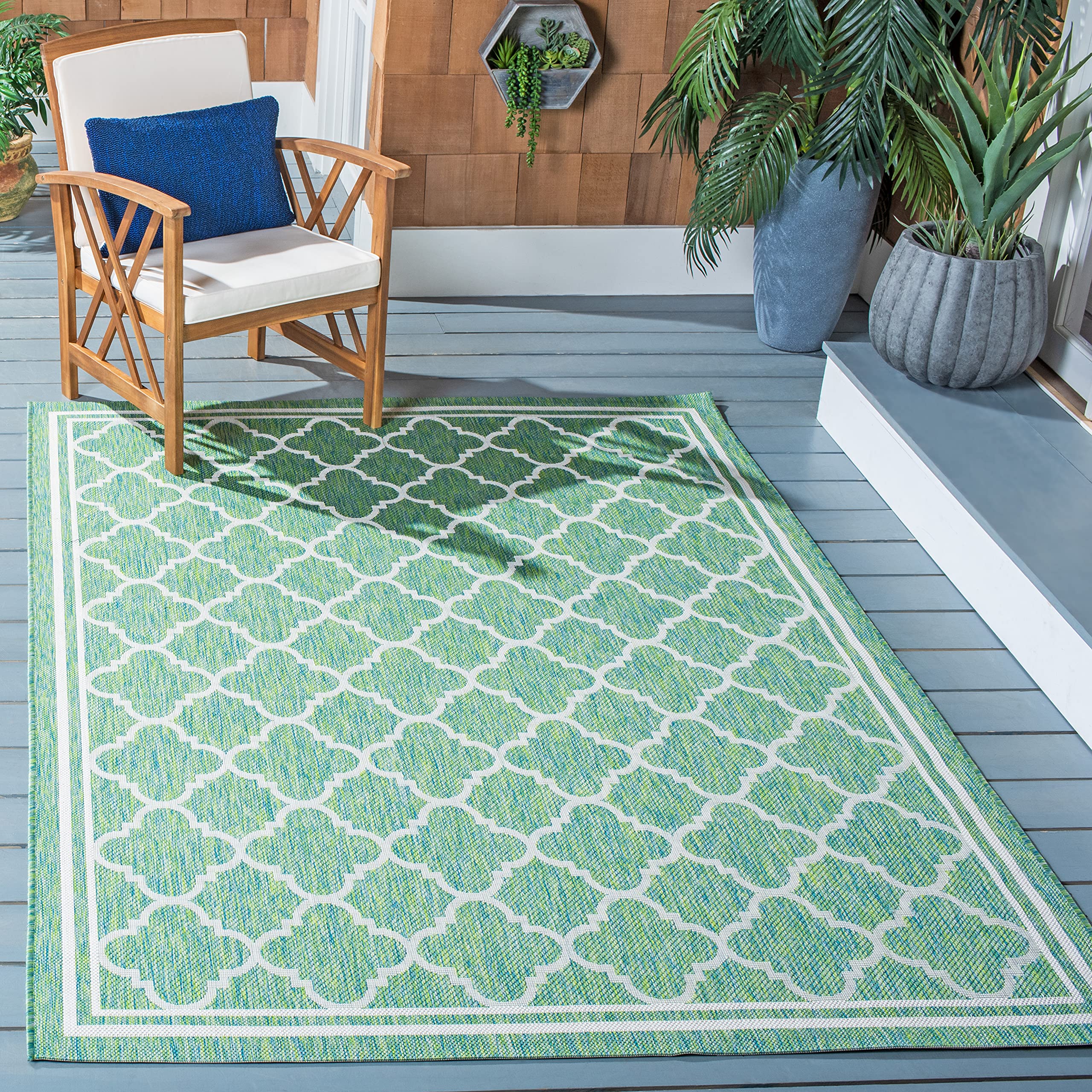 SAFAVIEH Courtyard Collection 8' x 10' Green & Ivory Indoor/Outdoor Rug - Waterproof, Easy to Clean, Durable for Patio, Backyard, Mudroom, Deck & Poolside Use | CY8918