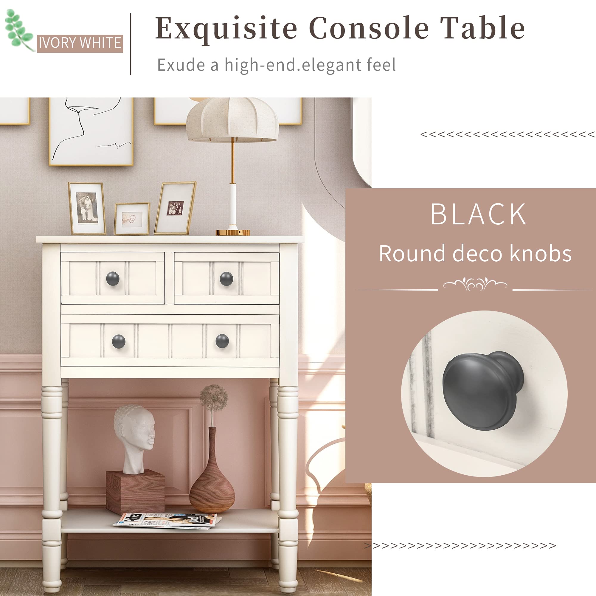HABITRIO Narrow Console Table with 3 Drawers - Slim Sofa Table for Living Room, Entryway & Hallway - Easy to Assemble Storage Table with Bottom Shelf - Ivory White - Perfect for Small Spaces & Apartment Decor