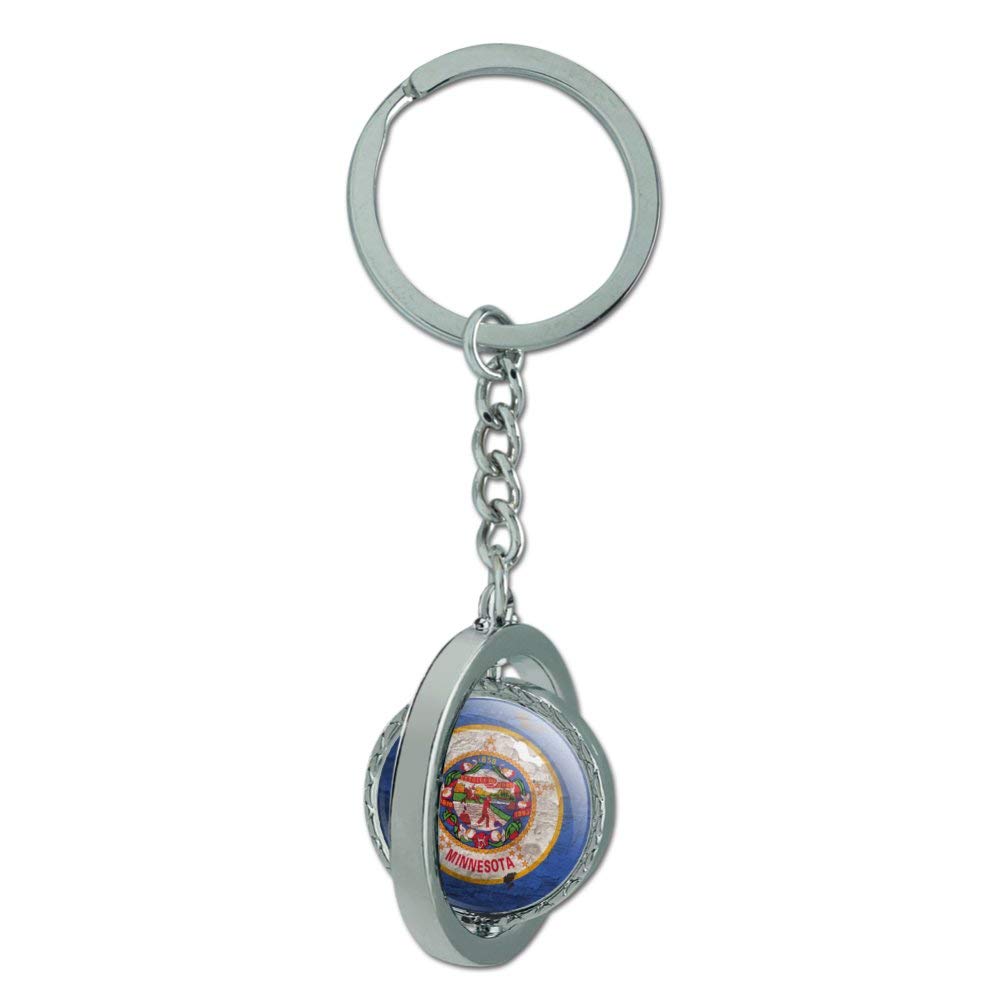 Vintage Minnesota State Flag Keychain - Distressed USA Design, Spinning Round Chrome Plated Metal - Perfect for Backpacks, Gifts & Travel Accessories