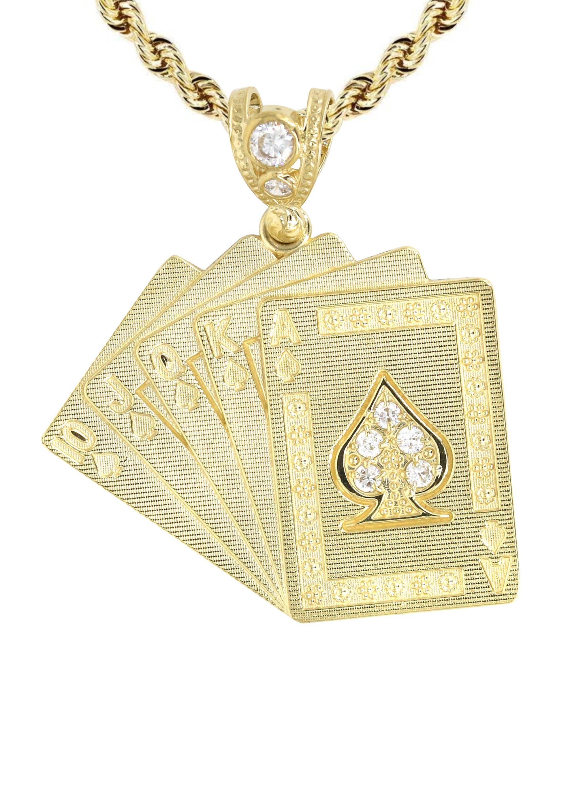 10K Yellow Gold Playing Cards Necklace - 17.3 Grams Solid Gold Poker Jewelry for Women - Perfect for Casino Nights, Poker Parties & Gift Giving