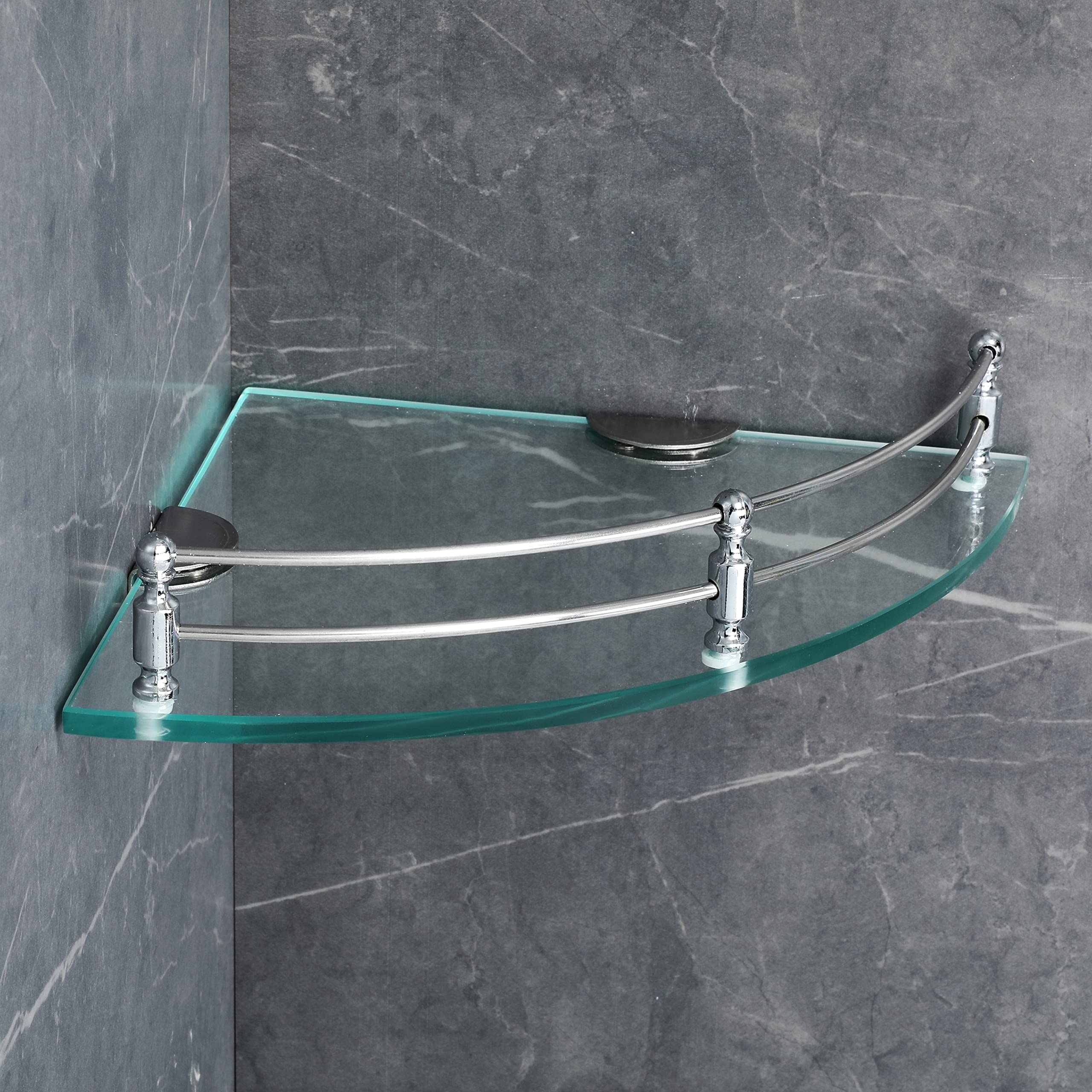 Clear Glass Corner Shelf - 9 x 9 Inch Wall Mounted Bathroom Shelf for Shower, Living Room & Kitchen Storage - Multipurpose Transparent Floating Shelf (Pack of 1) - Perfect for Organizing Toiletries, Decor & Small Items
