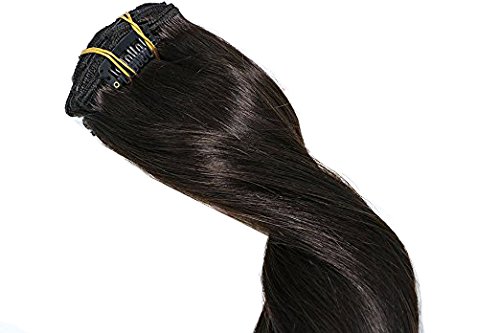 PolestarHair 70 Gram Clip in Human Hair Extensions - 7 Pieces Natural Black (1B) Silky Straight Remy Virgin Hair - 22 Inches for Length & Volume - Perfect for Daily Styling, Parties & Special Occasions