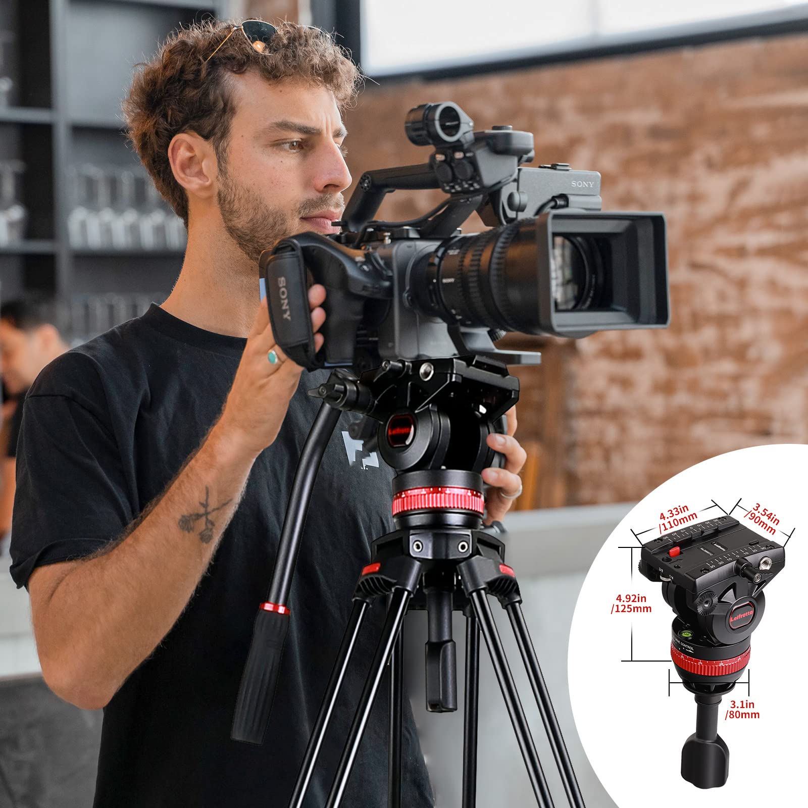 TA155H Heavy Duty Aluminum Video Tripod - 61'' Professional DSLR & Camcorder Tripod with Fluid Head, 33lbs Load Capacity, 360° Pan, 75mm Bowl, Adjustable Tilt +90°/-75° - Perfect for Filmmaking, Vlogging & Photography