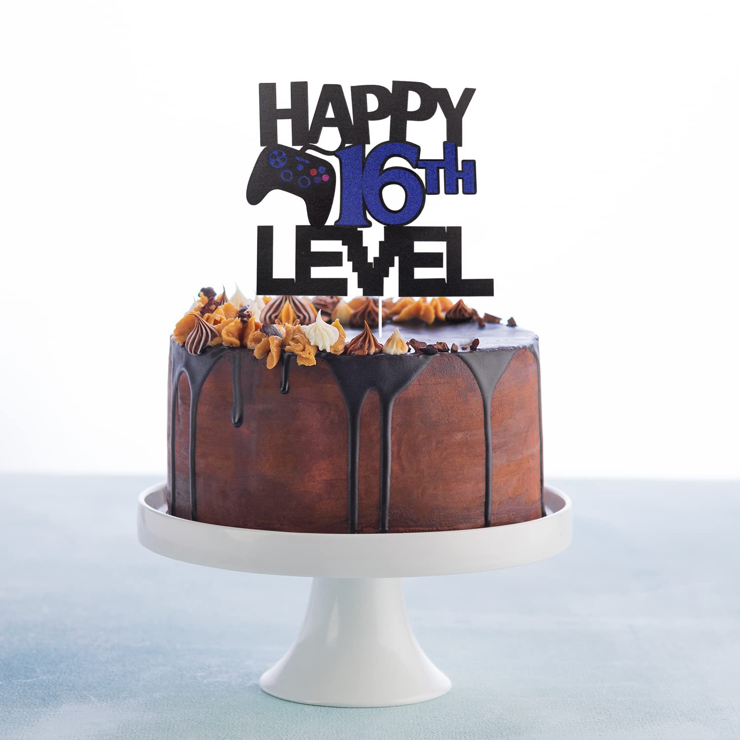 Happy 16th Birthday Video Game Cake Topper - Glitter Gamer Level 16 Unlocked Party Decoration - Perfect for Gaming Themed Birthday Cakes & Celebration Decor