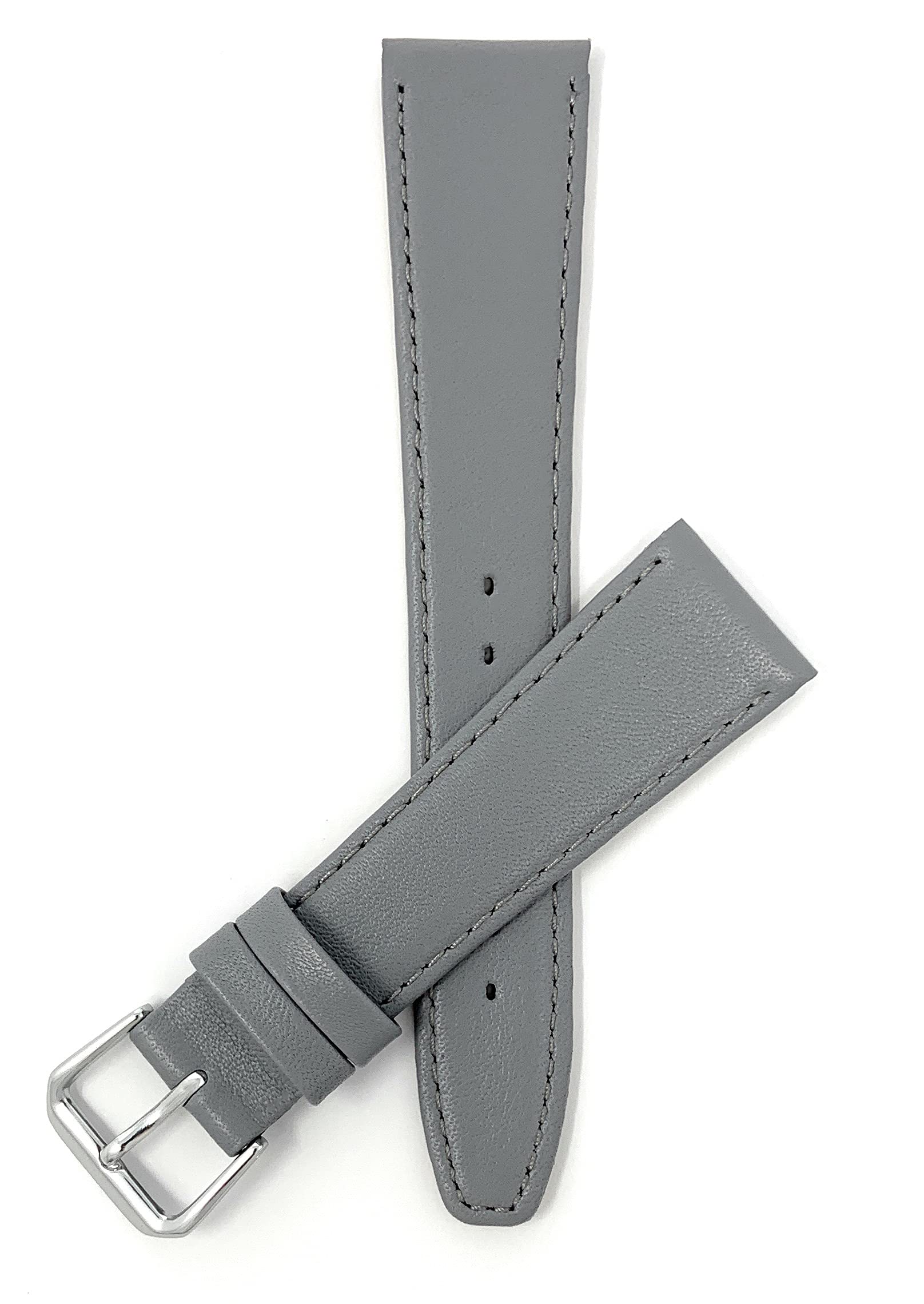 Bandini Extra Long 16mm Women's Leather Watch Band Strap - Grey/Gray with Stitching - Classic Slim Design for Apple Watch & Smartwatches - Perfect for Office, Casual & Formal Occasions