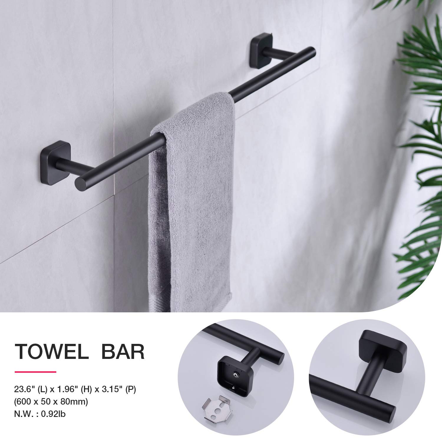 TRUSTMI 4-Piece Matte Black Bathroom Accessories Set - SUS304 Stainless Steel 23.6