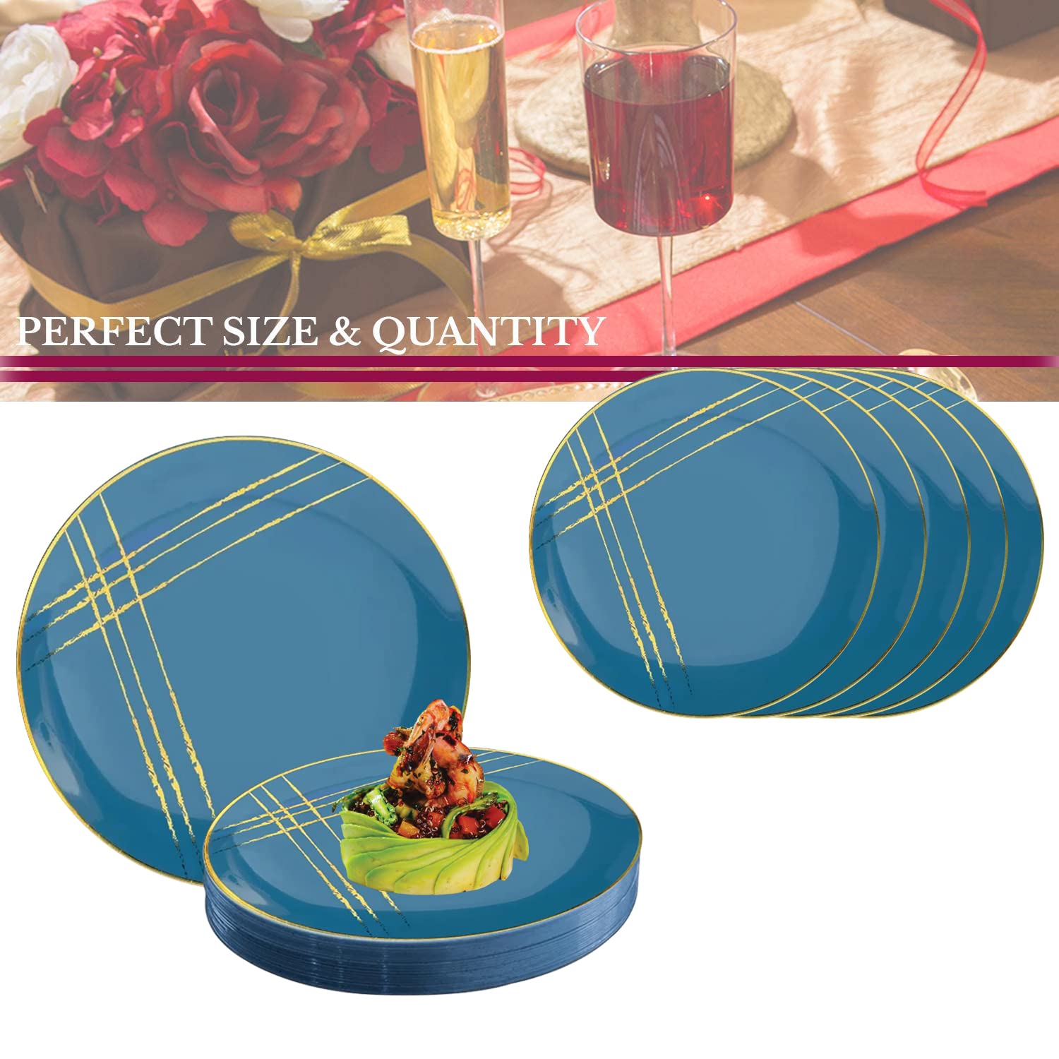Smarty Had A Party Disposable Marble Plastic Plates - 10.25 Inch Elegant Dinnerware Set for Weddings, Parties & Events - Bulk Pack of 120 Blue & Gold Plates - Perfect for Catering, Buffets & Formal Dining