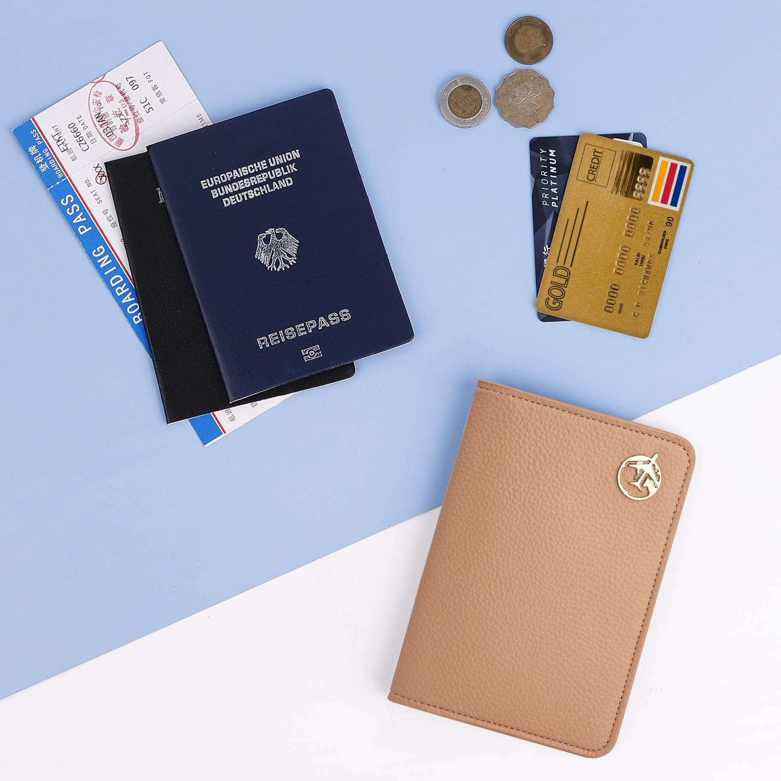 Premium PU Leather Passport Holder & Travel Wallet - RFID Blocking, Holds Passport, Credit Cards, Business Cards & Boarding Passes (Coral Pink) - Perfect for International Travel & Business Trips